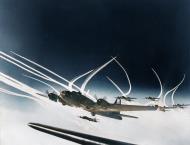 Asisbiz 42 3329 B-17F Fortress 8AF 390BG570BS DIF Skippy being escorted by fighters to their 1943 01