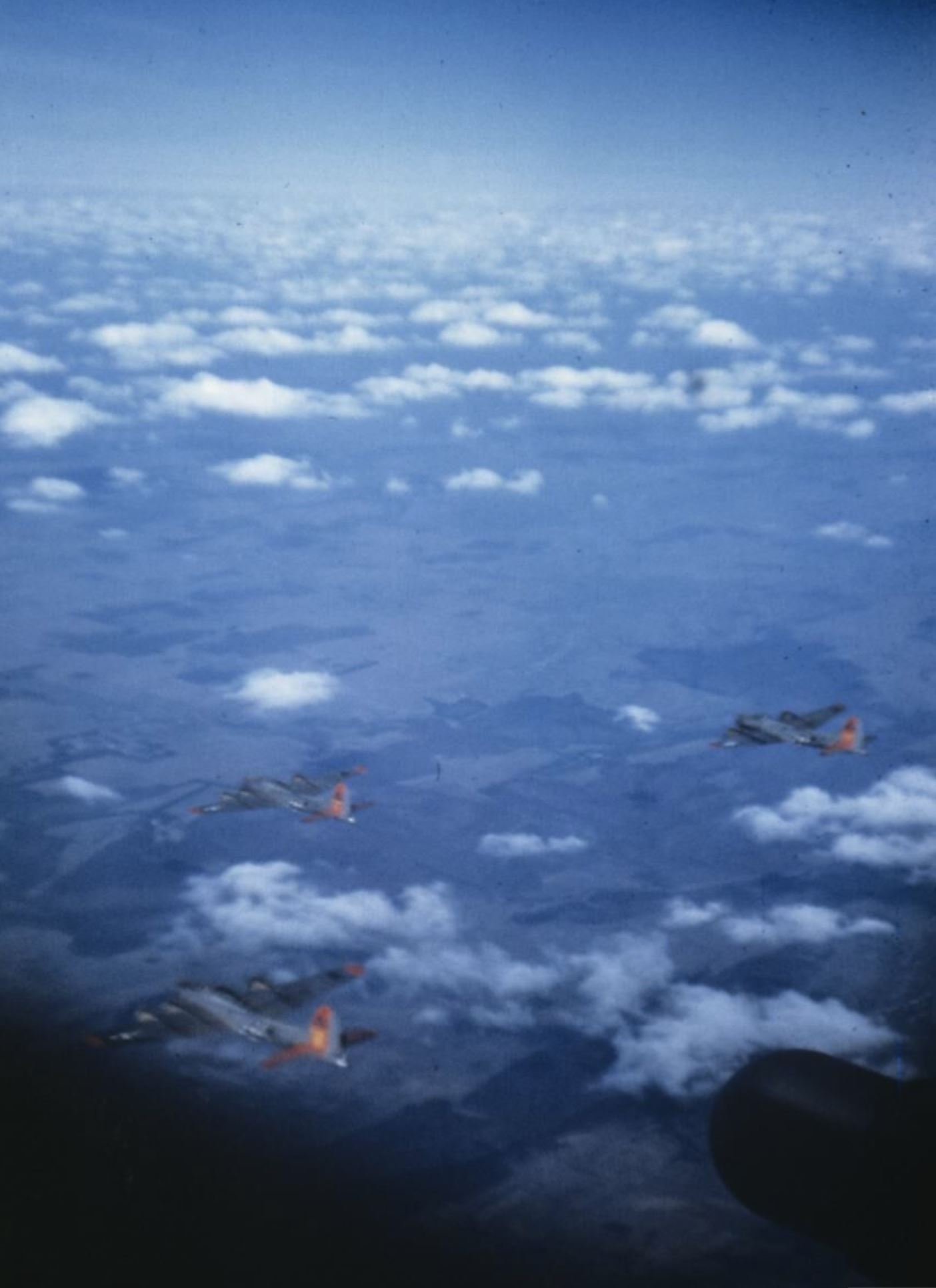 Boeing B-17 Fortresses 8AF 398BG fly in formation during a mission FRE6502