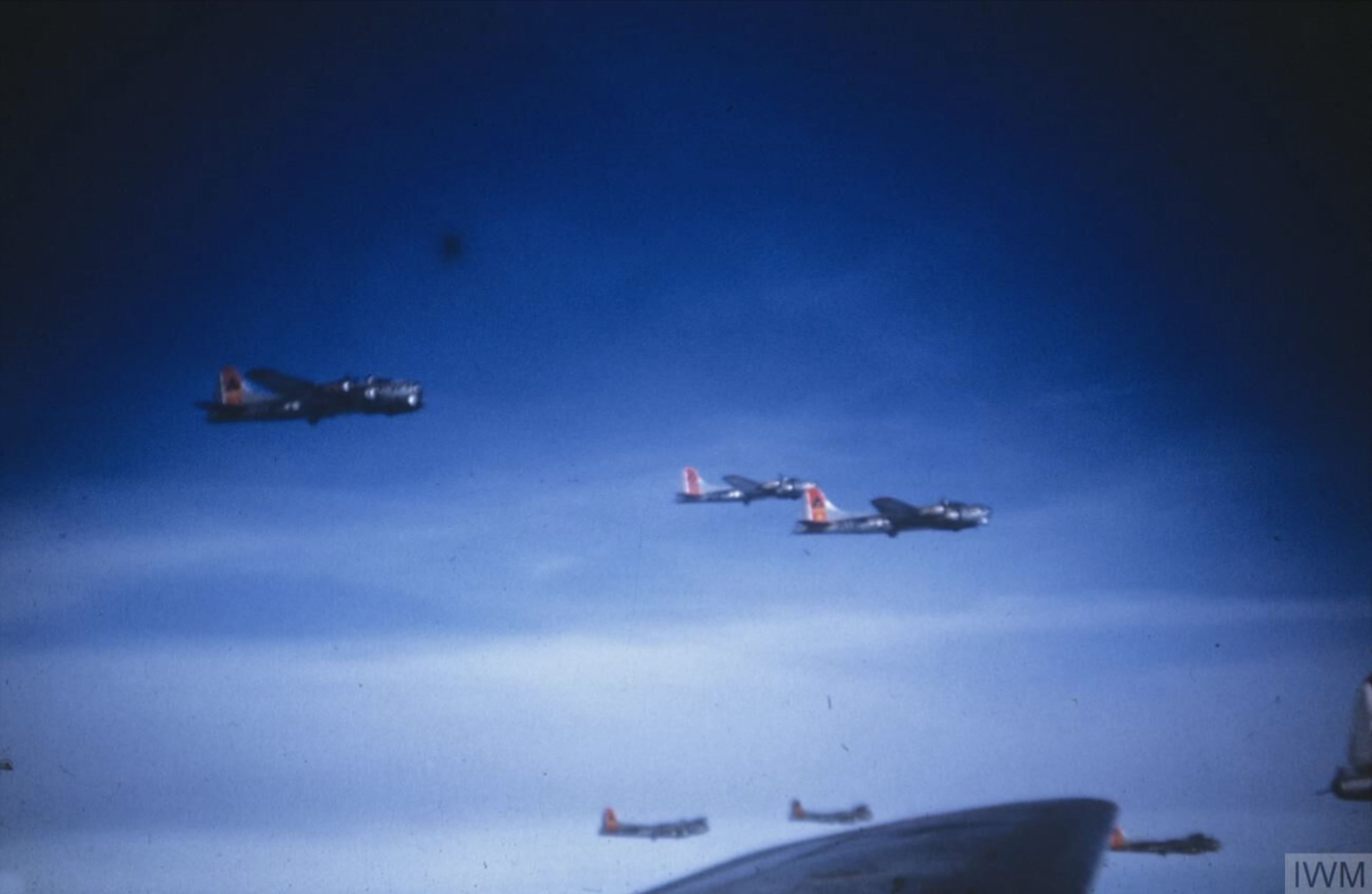 Boeing B 17G Fortress 8AF 398BG fly in formation during a mission FRE6520