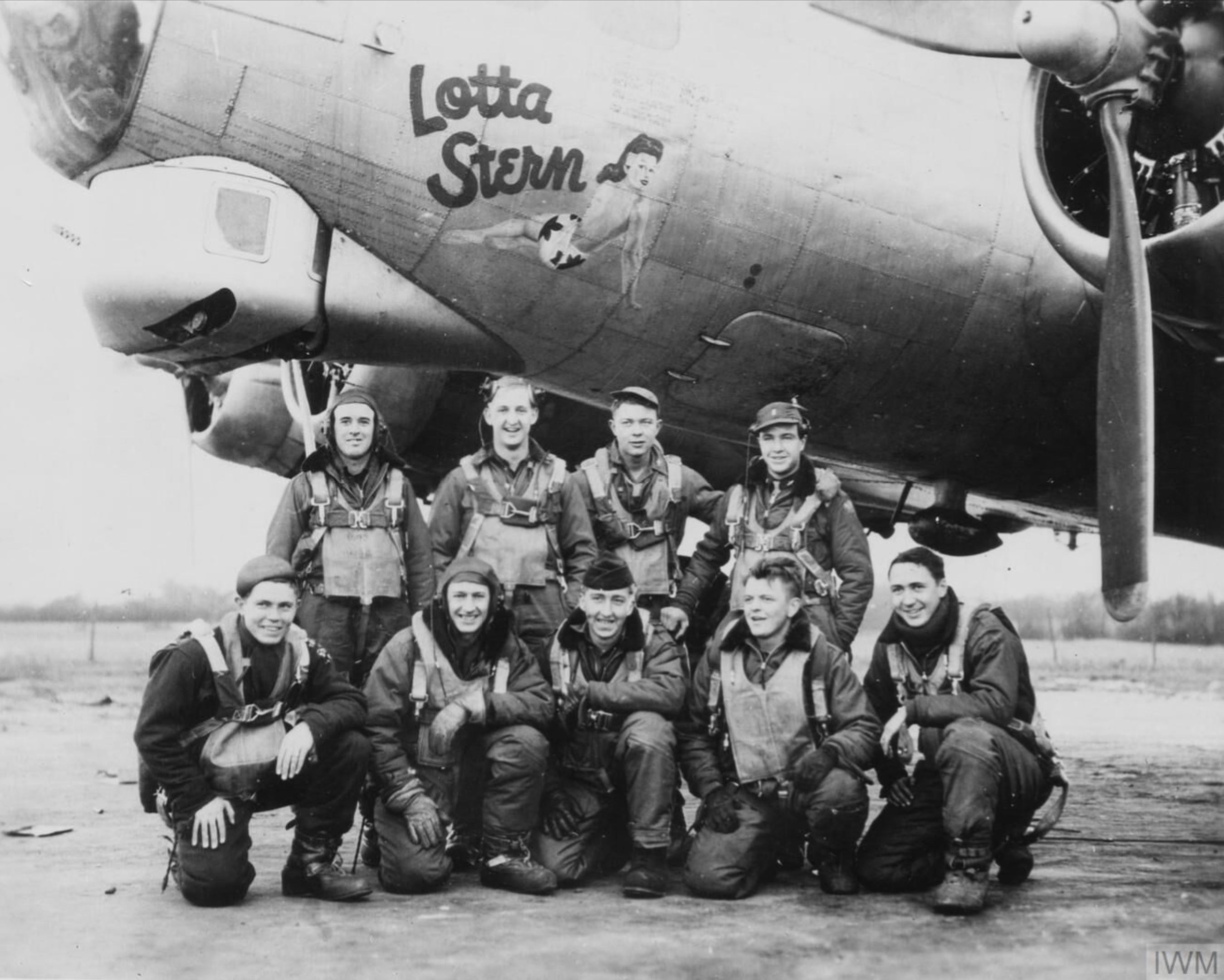 43 37926 B 17G Fortress 8AF 490BG Lotta Stern art left side with crew Feb 1945 FRE2099