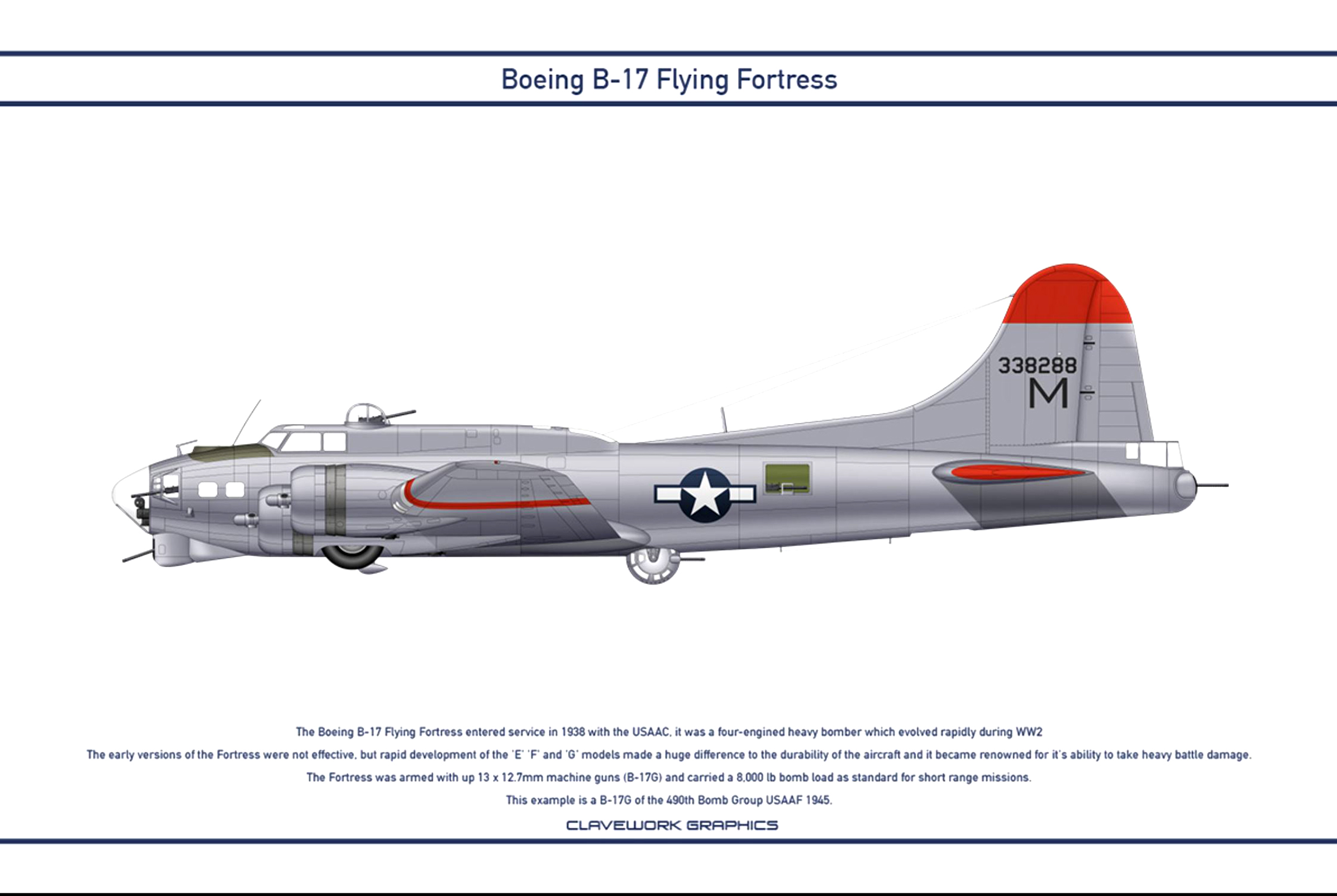 43-38288 B-17G Fortress 8AF 3490BG V for Victory aka Goin My Way at Eye by Clavework 0A