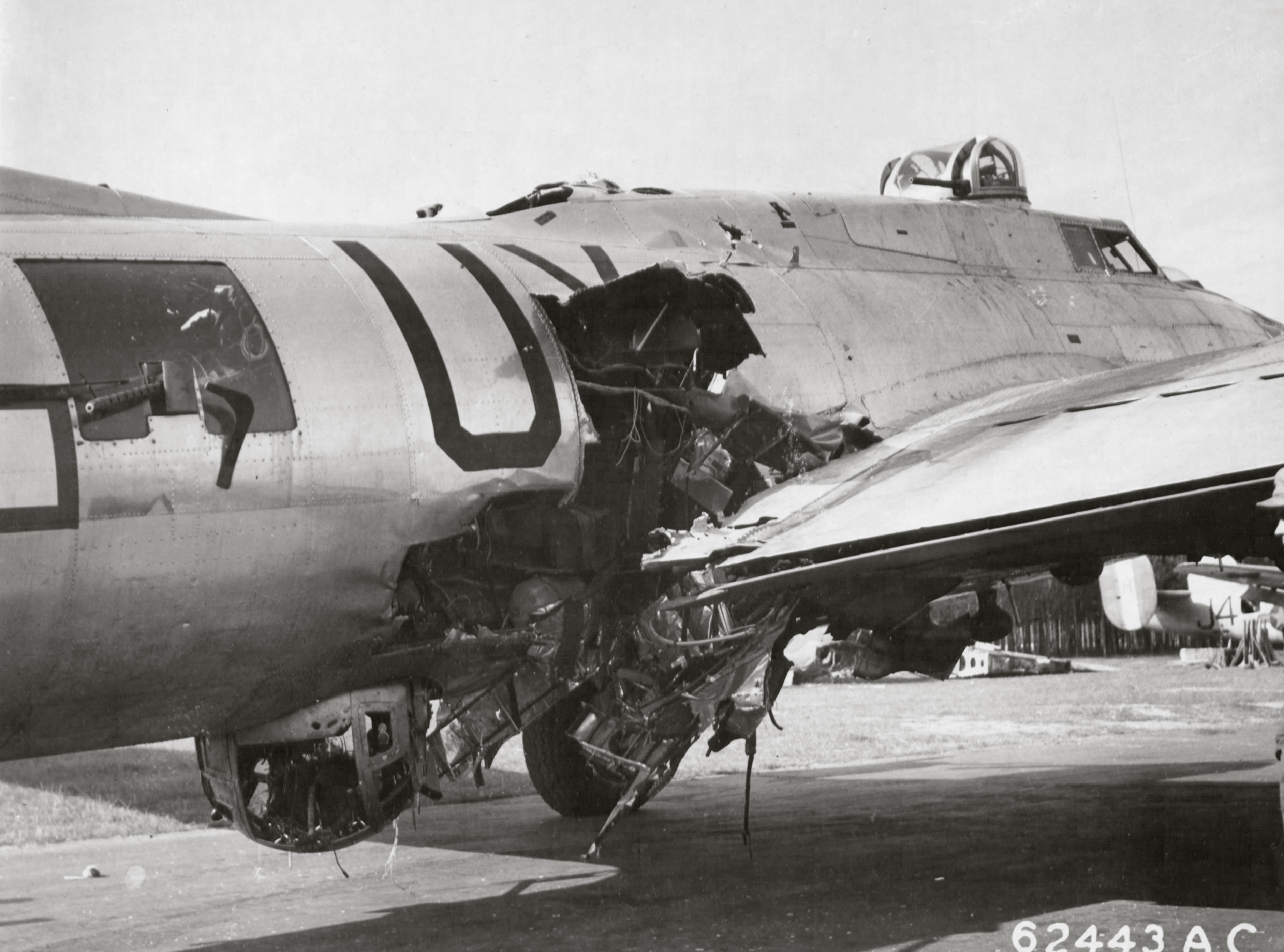 44-6158 B-17G Fortress 8AF 92BG327BS UXU Sky Monster flak damaged on a mission to Merseburg oil plants 8th Nov 1944 01