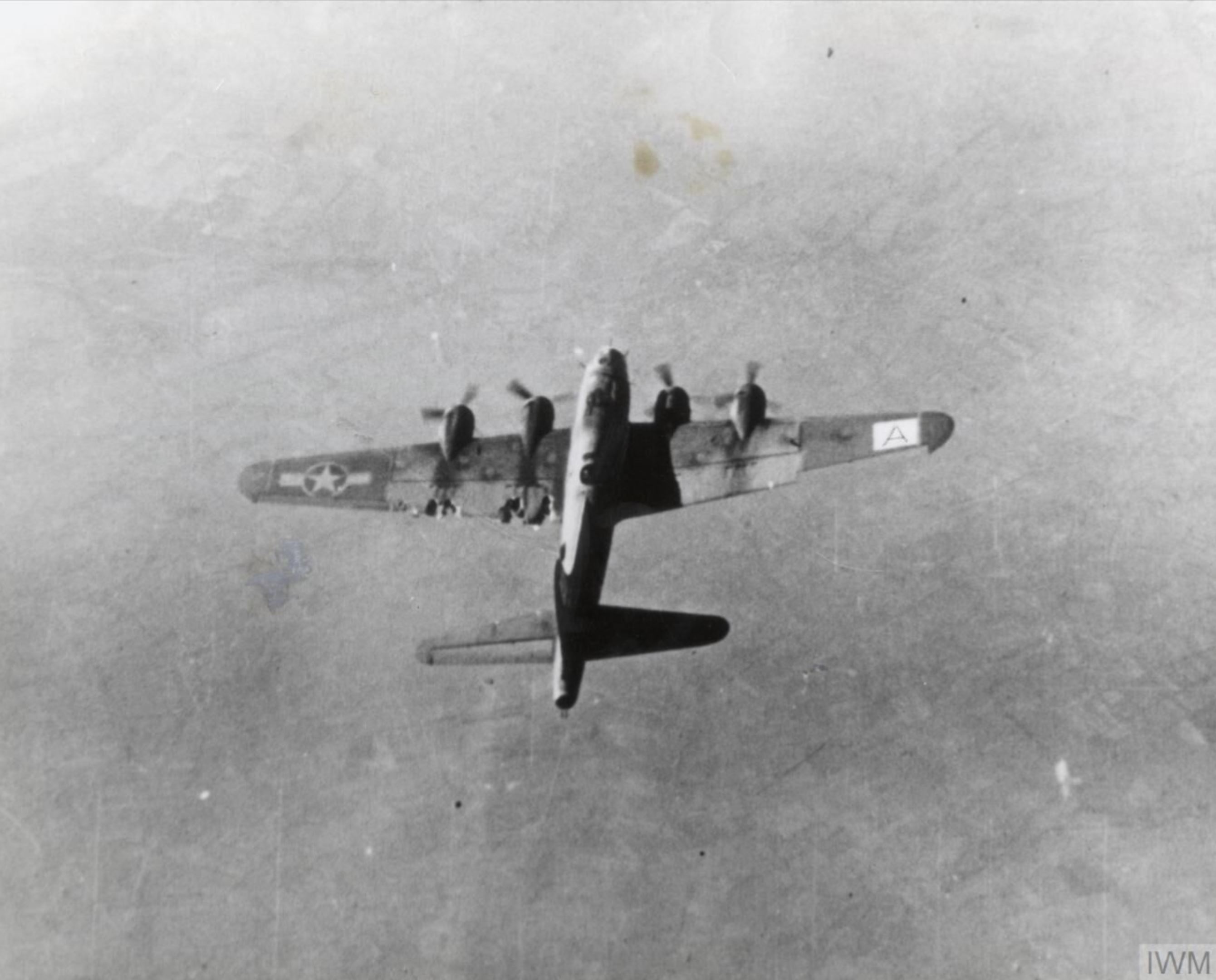 Boeing B 17 Fortress 8AF 94BG with a flak damaged wing during a mission over Gelsenkirchen 5th Nov 1943 FRE14372