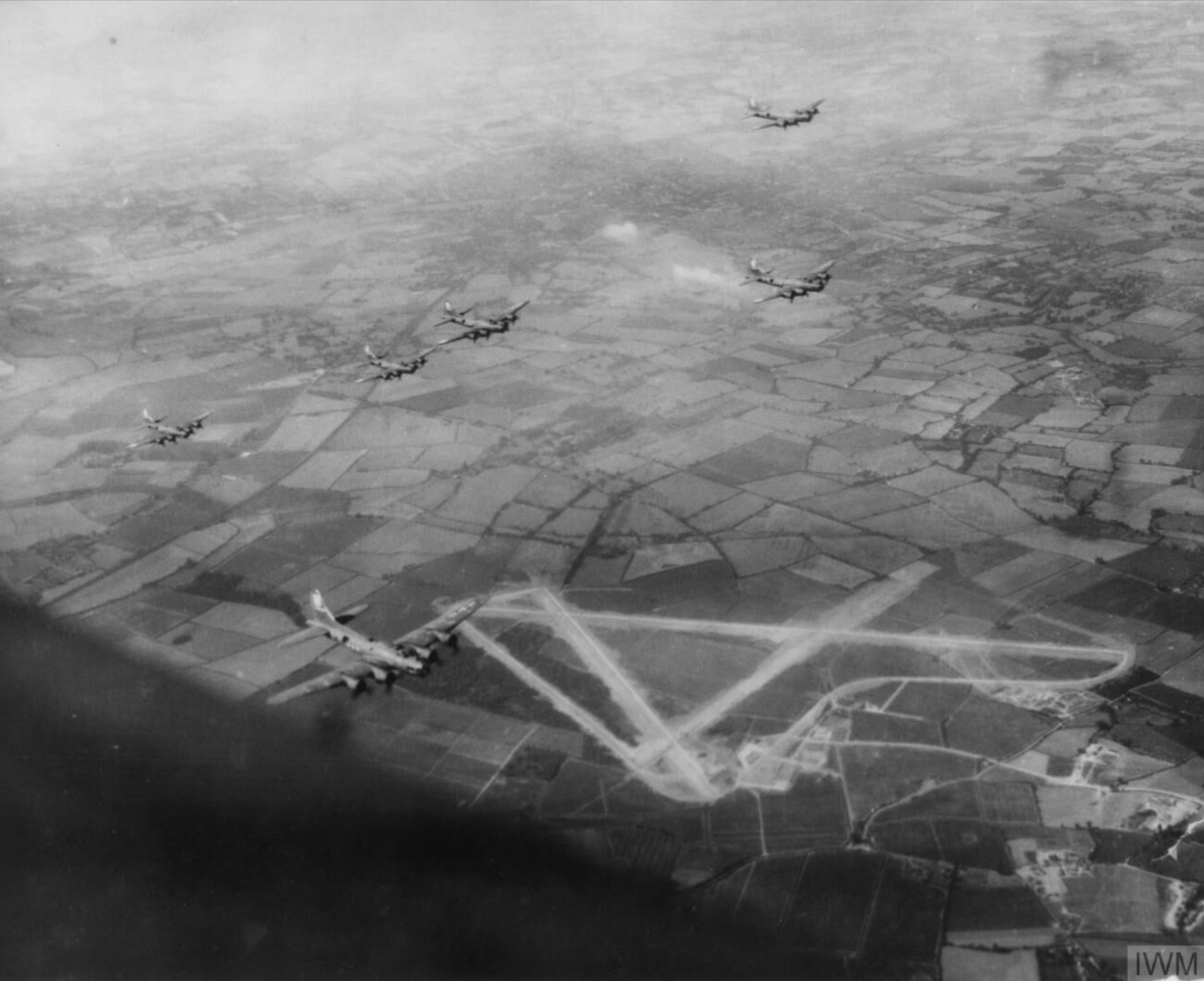 Boeing B 17F Fortresses 8AF 94th Bomb Group fly in loose formation FRE3873