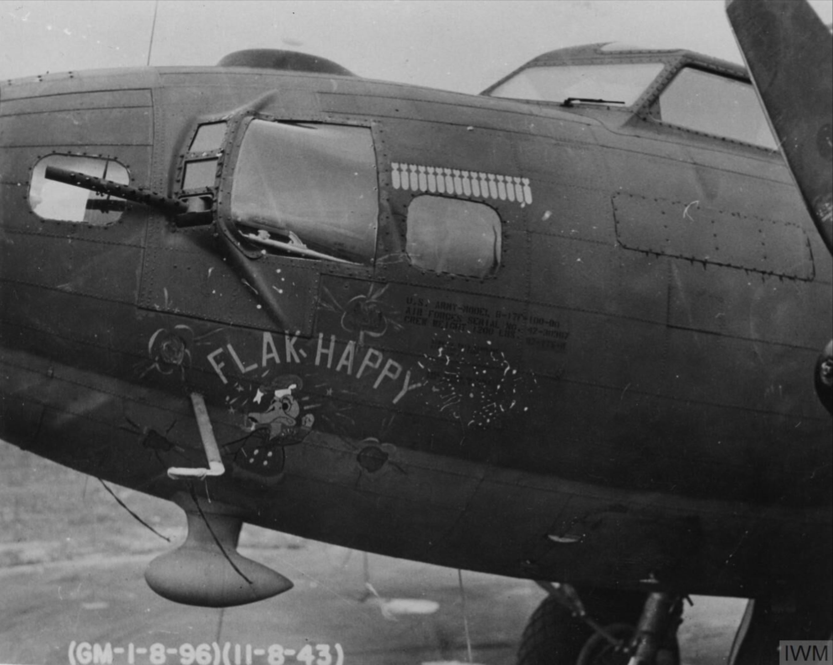 42-30367 B-17F Fortress 8AF 96BG337BS AWY Flak Happy nose art at Snetterton 11th Aug 1943 FRE4019