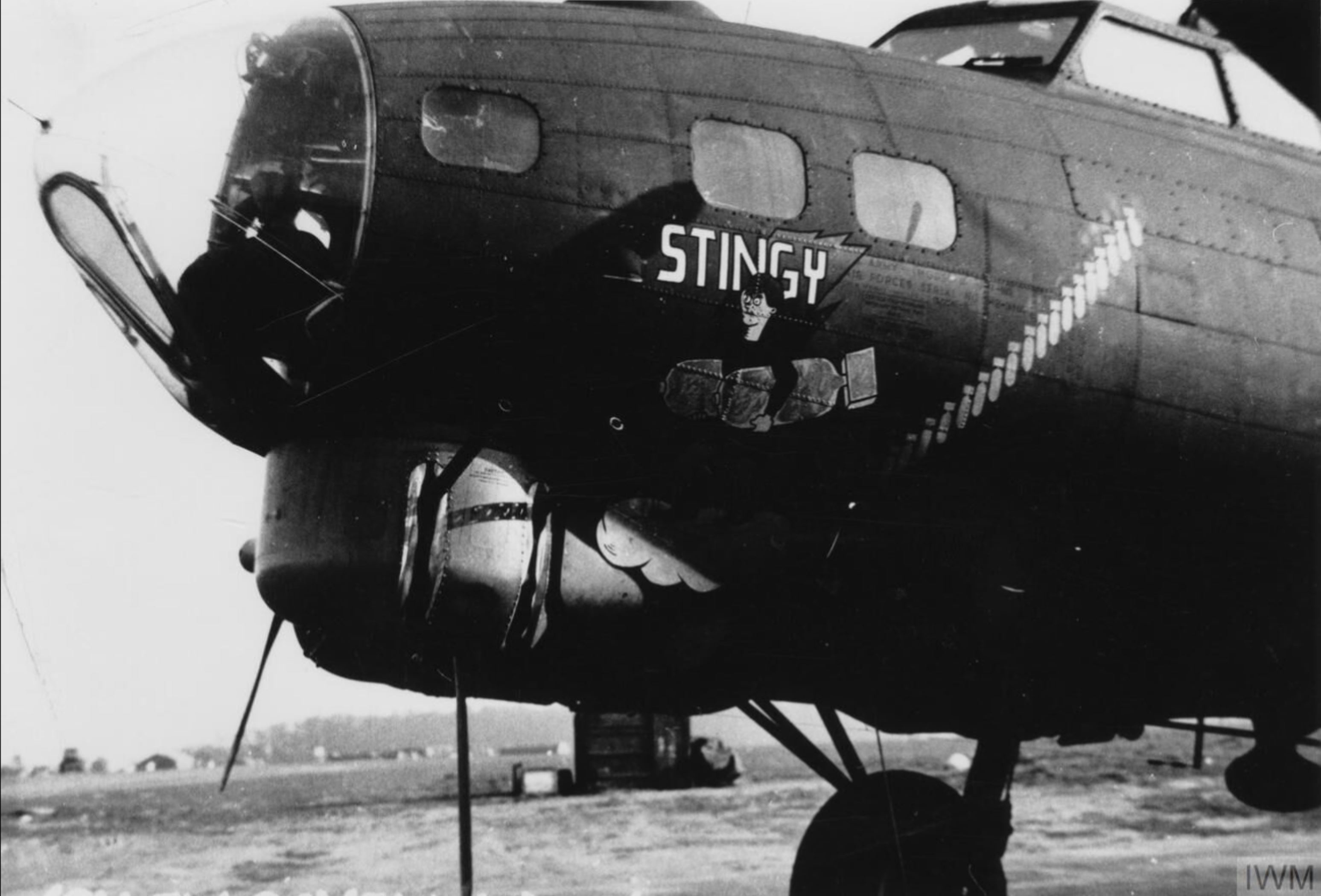 42-31053 B-17G Fortress 8AF 96BG338BS BXW Stingy nose art at Snetterton FRE4018