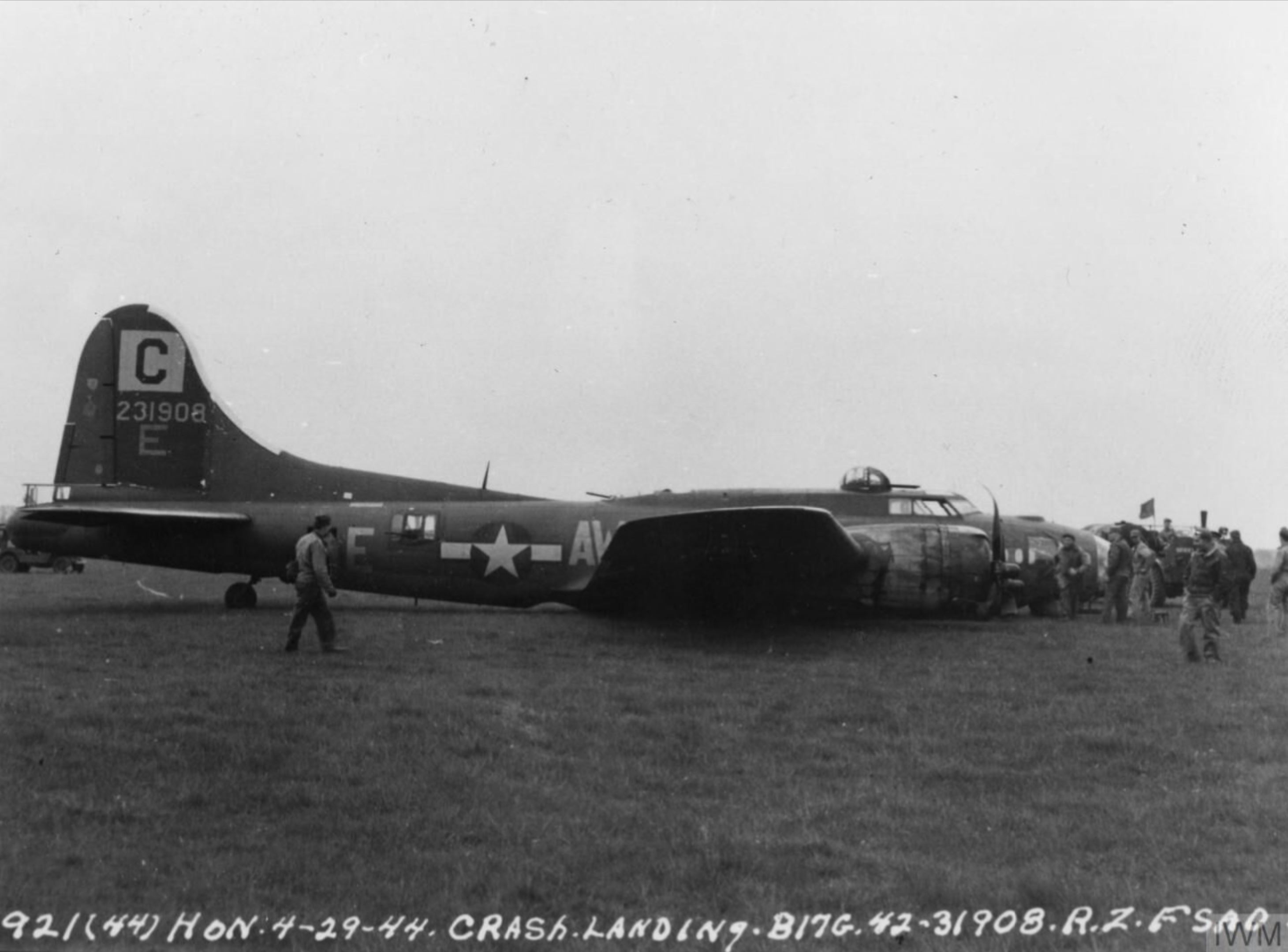 42-31908 B-17G Fortress 8AF 96BG337BS AWE Sour Puss belly landed 29th Apr 1944 FRE3978