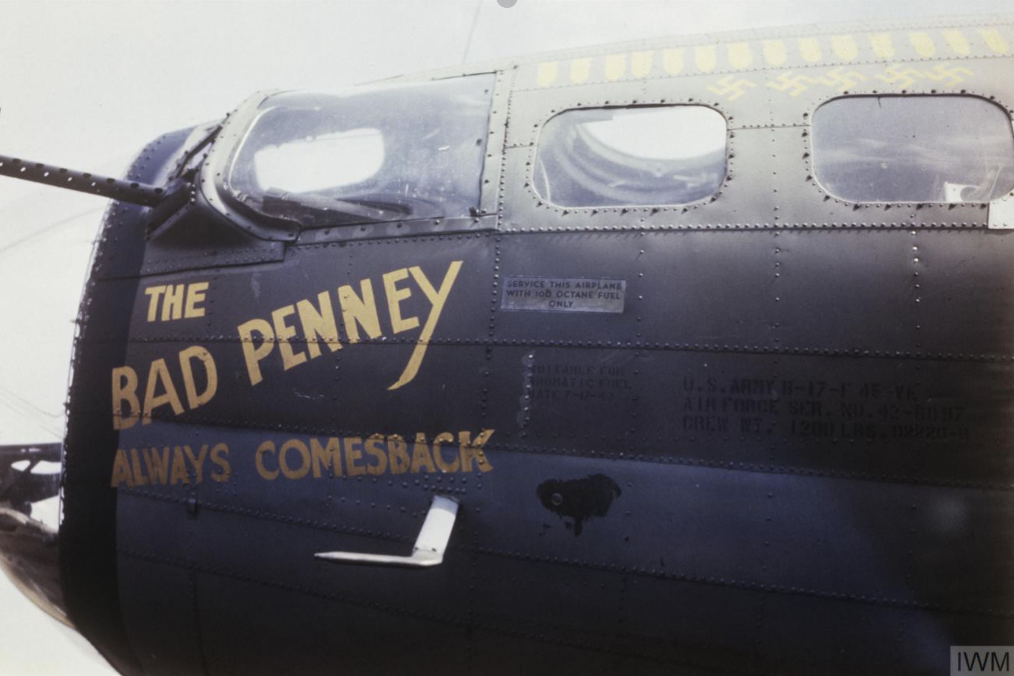 42-6097 B-17F Fortress 8AF 96BG339BS QJO The Bad Penny Always Comes Back nose art FRE5874