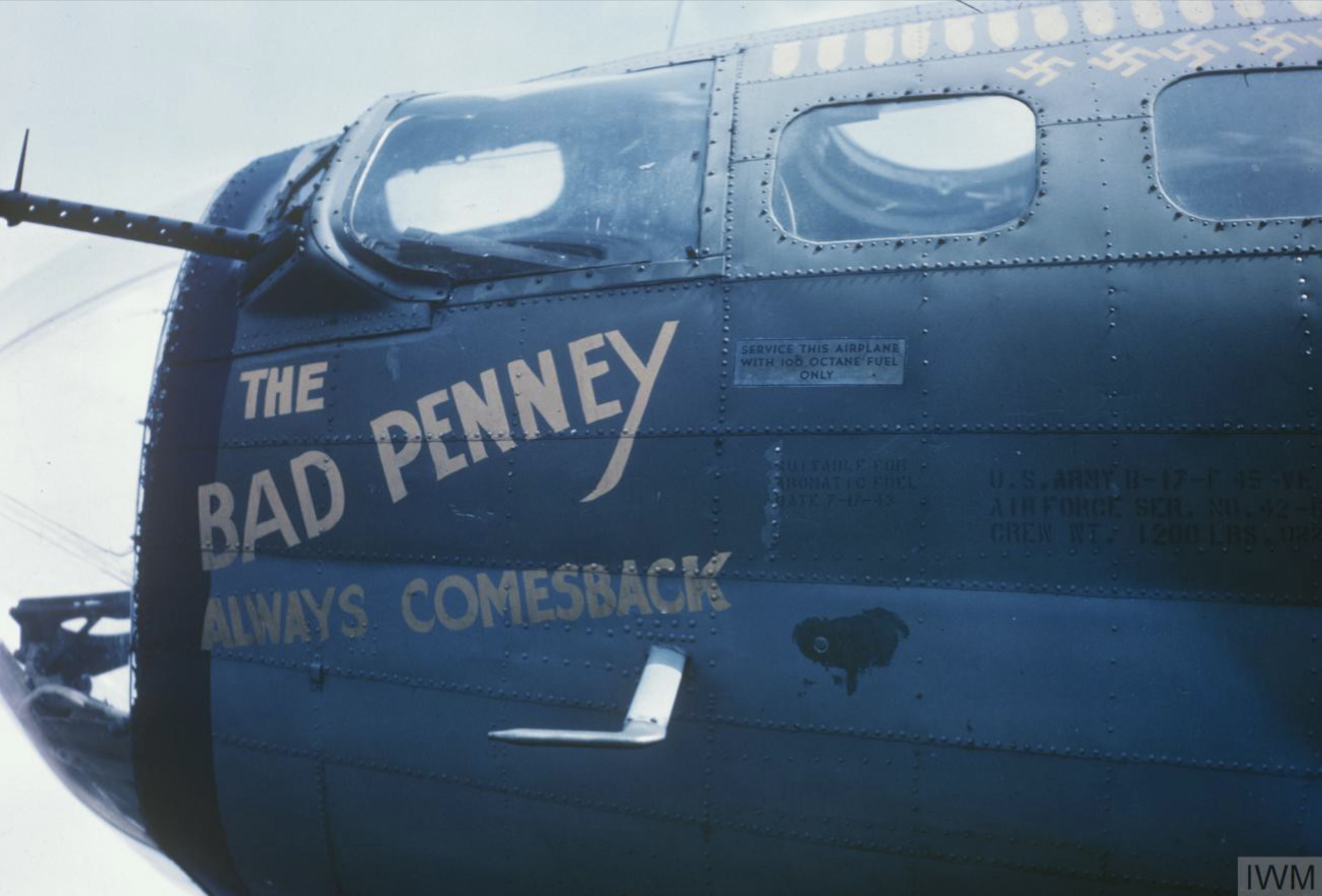 42-6097 B-17F Fortress 8AF 96BG339BS QJO The Bad Penny Always Comes Back nose art FRE6801