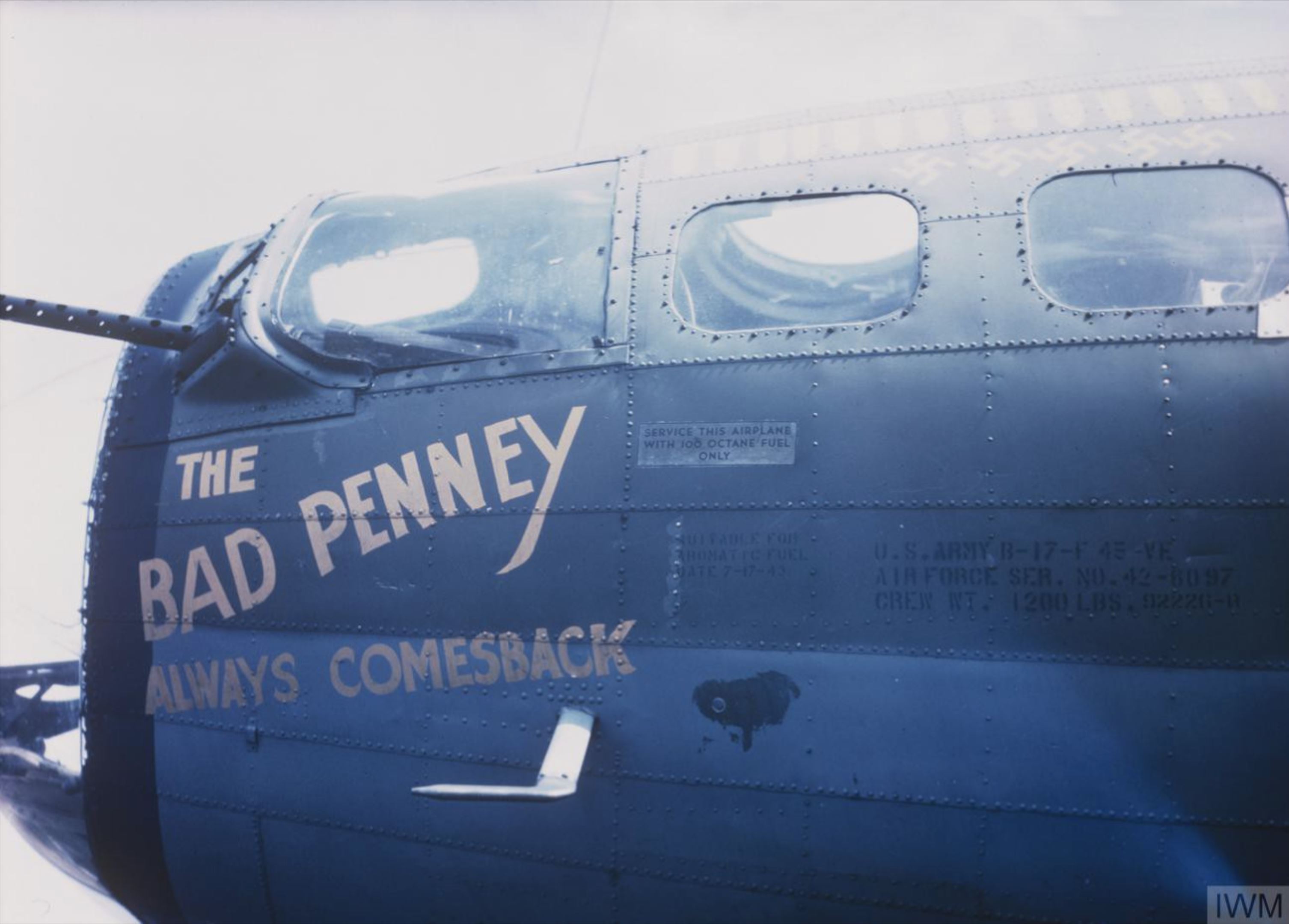42-6097 B-17F Fortress 8AF 96BG339BS QJO The Bad Penny Always Comes Back nose art FRE6802