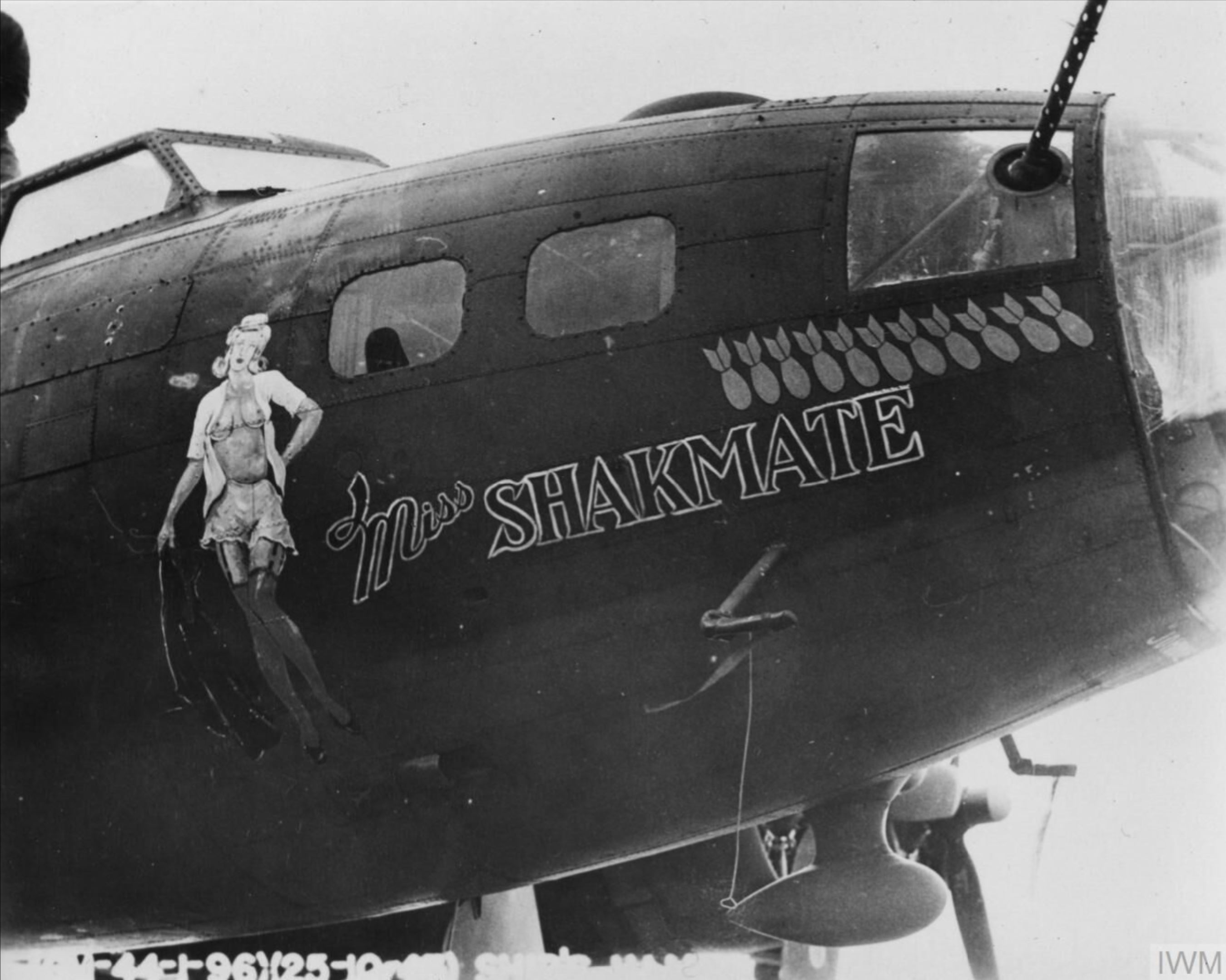 Boeing B-17F Fortress 8AF 96BG Miss Shakmate nose art at Snetterton 25th Oct 1943 FRE4015