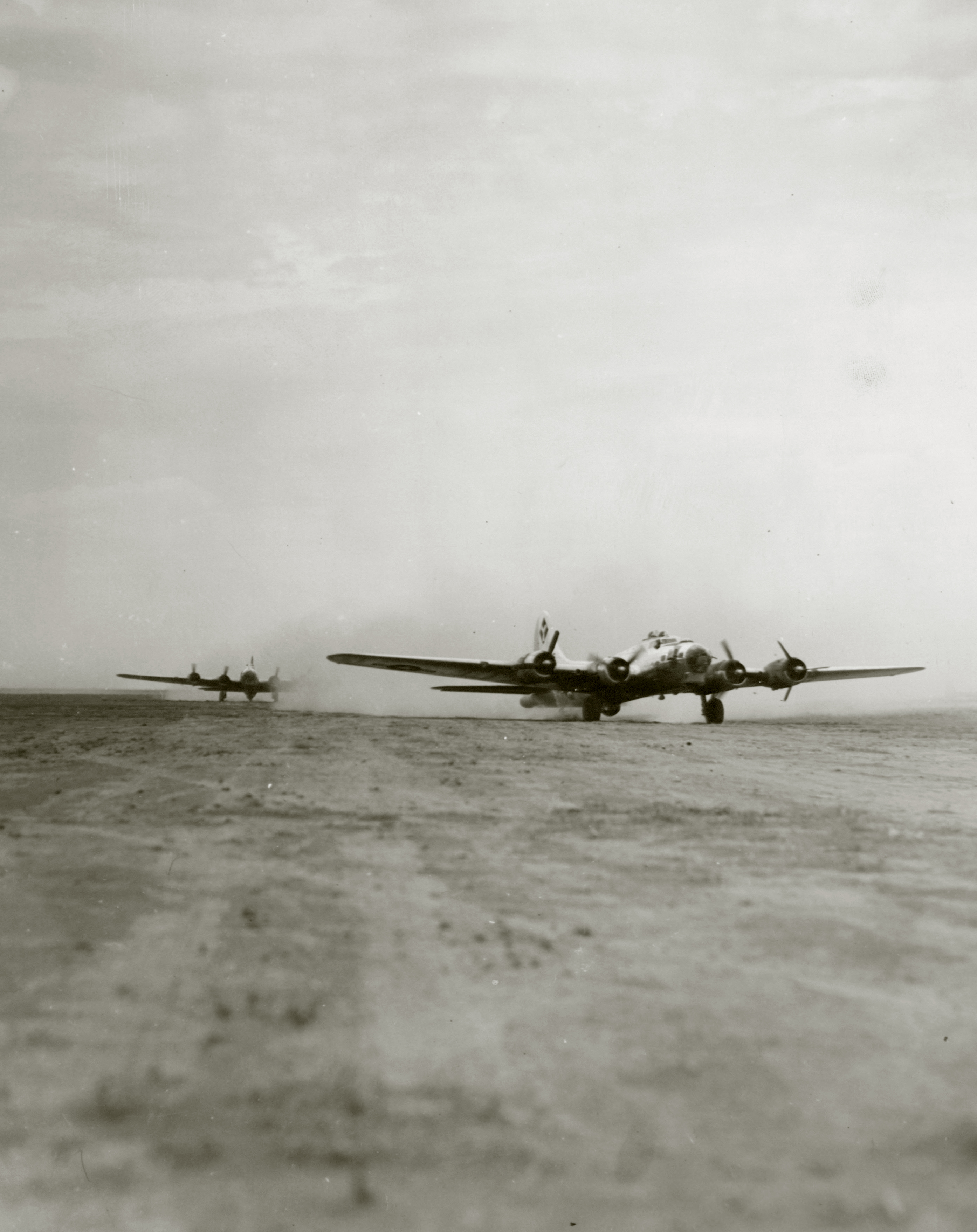 15AF B-17G Fortresses 99BG347BS begin their take off role from Russia Oct 1944 NA664