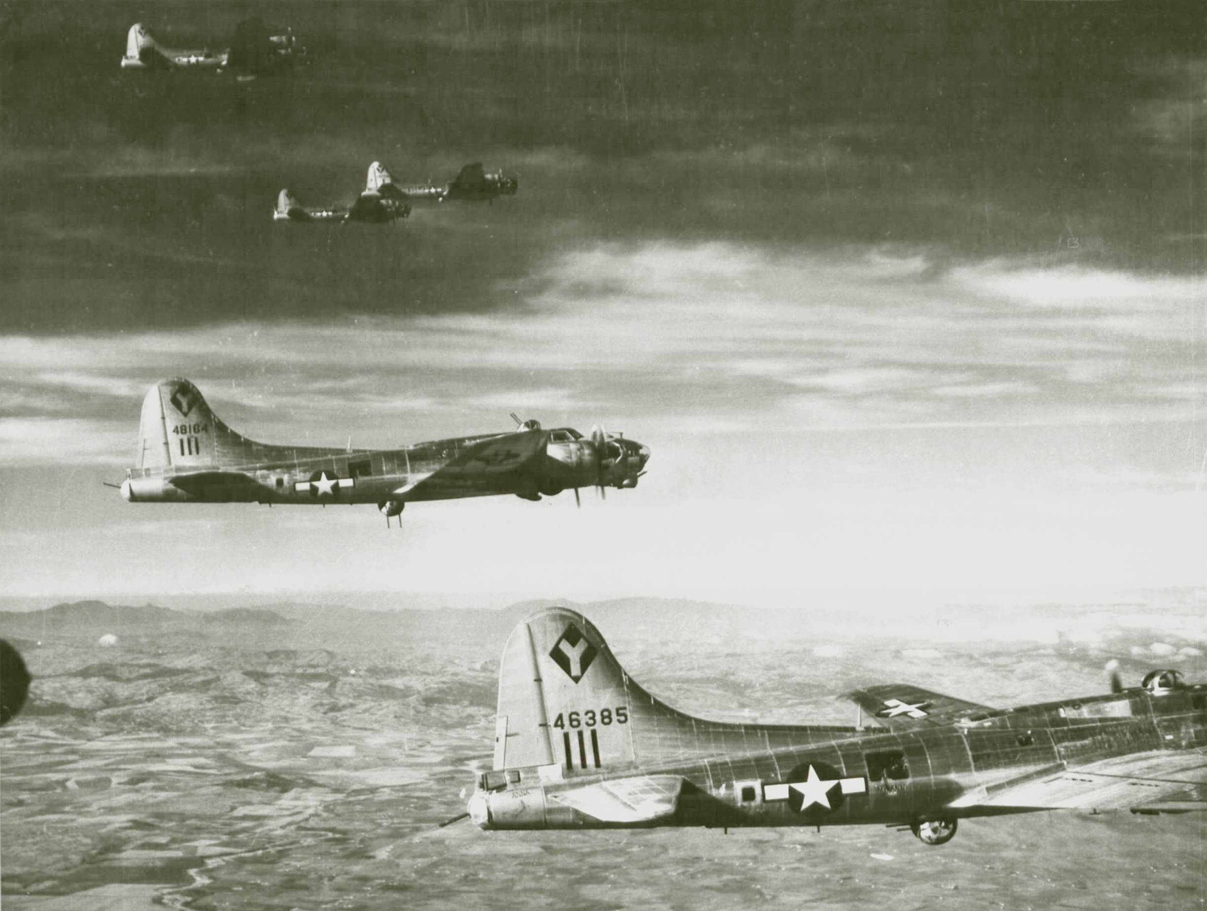 44-8164 B-17G Fortress 15AF 99BG348BS in formation during a mission 29th Aug 1944 01