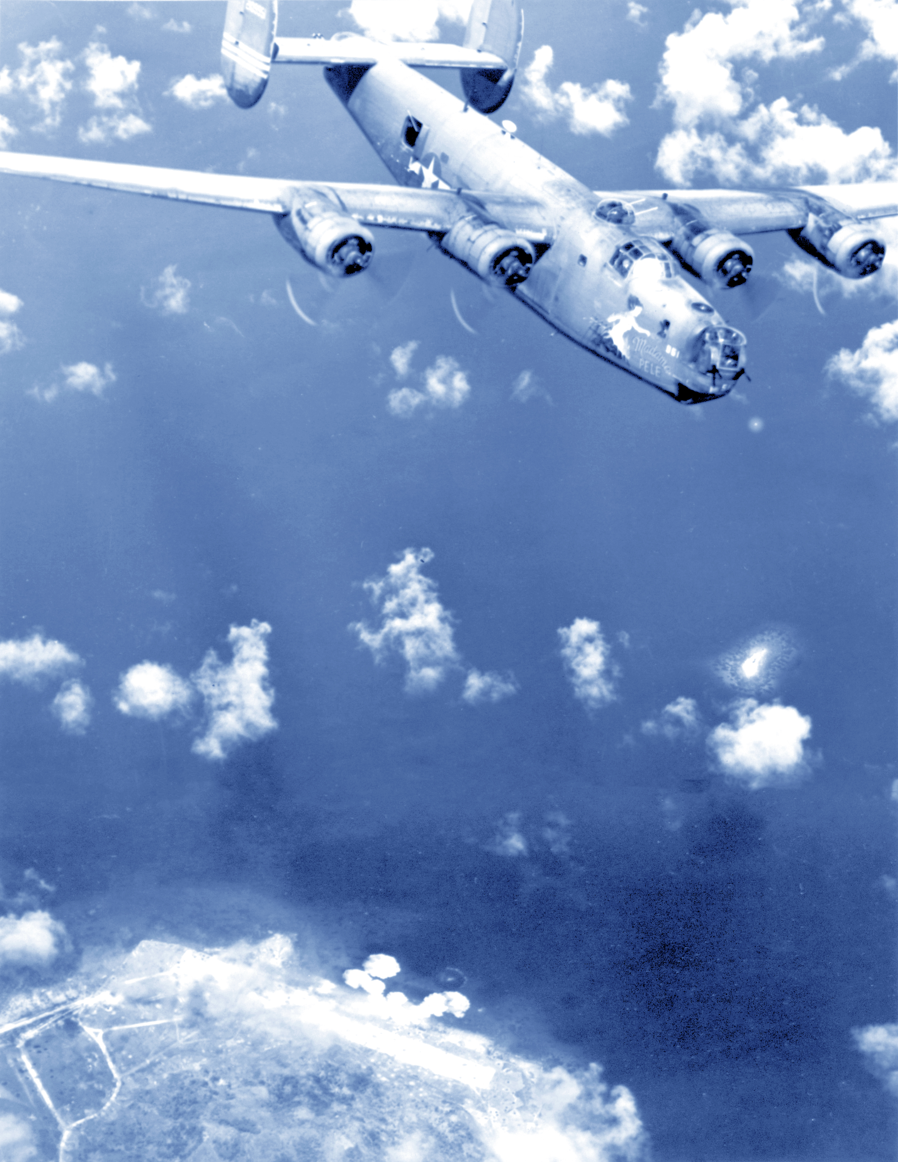 42-109951 B-24J Liberator 7AF 11BG98BS Madame Pele bombs Moen Island strip Truk Sep 1944 NA073