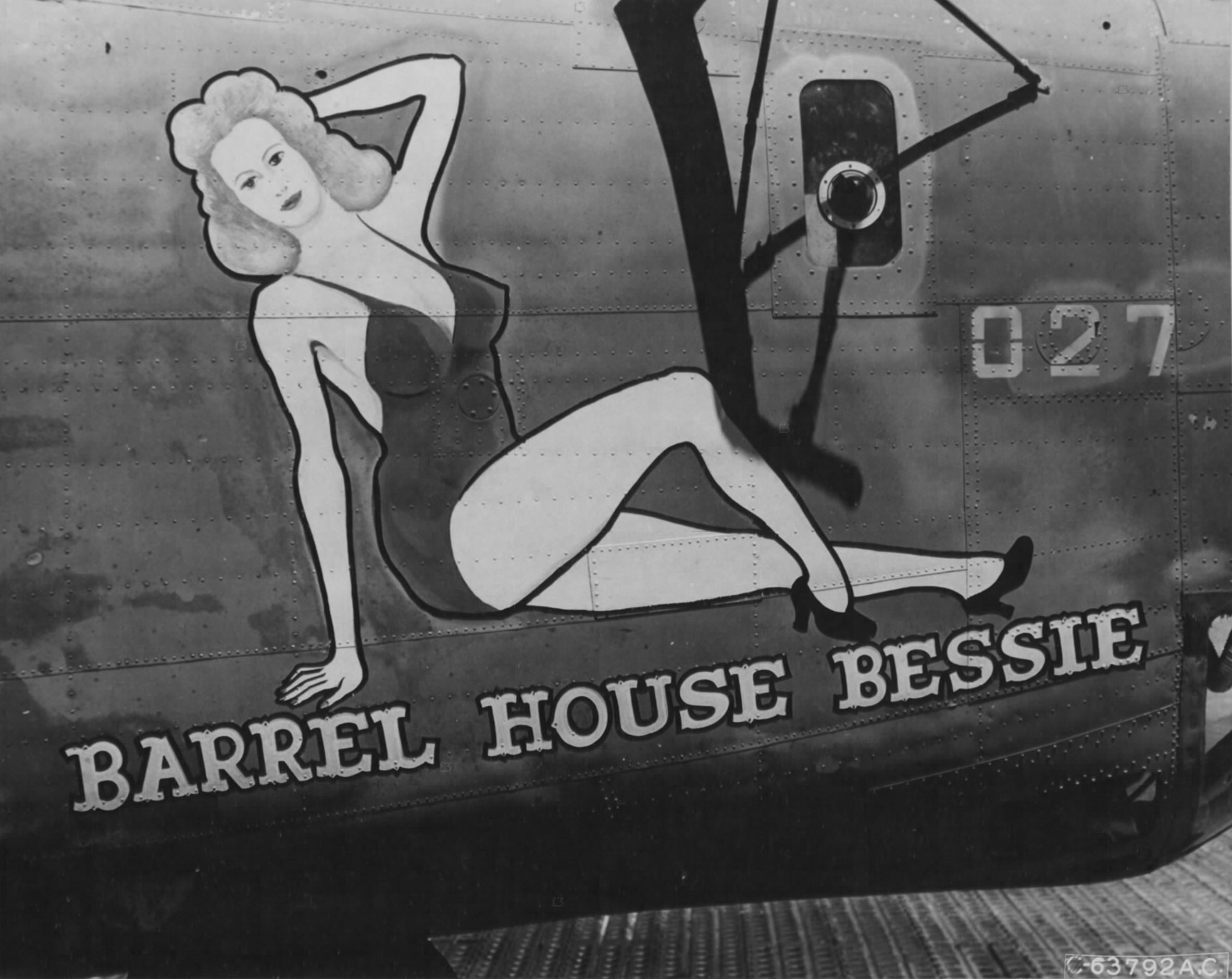 42-73027 B-24J Liberator 7AF 11BG42BS Barrel House Bessie at Kwajalein Marshall Islands July 1944 01