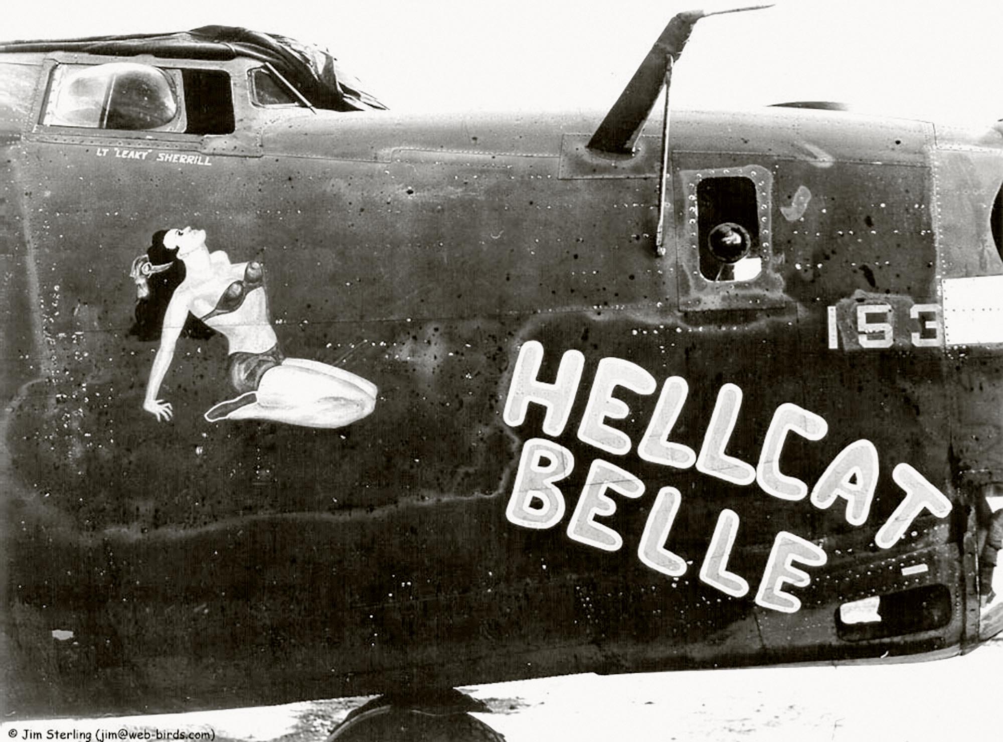 42-73153 B-24J Liberator 7AF 11BG98BS Hellcat Belle nose art right side Central Pacific 1943 45 01