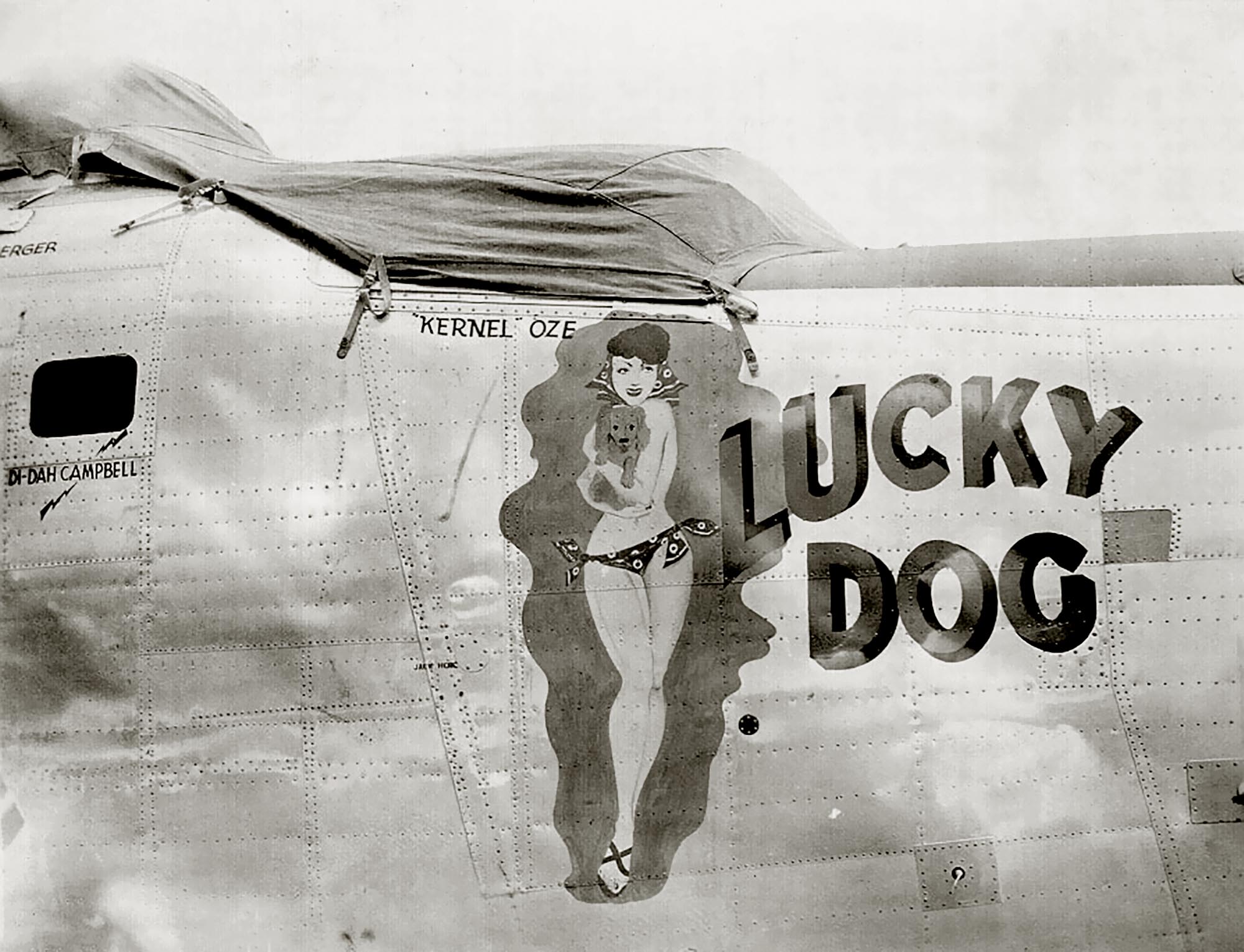 44-40679 B-24J Liberator 7AF 11BG26BS Lucky Dog nose art right side at Guam Marinanas Isls 4th May 1945 01