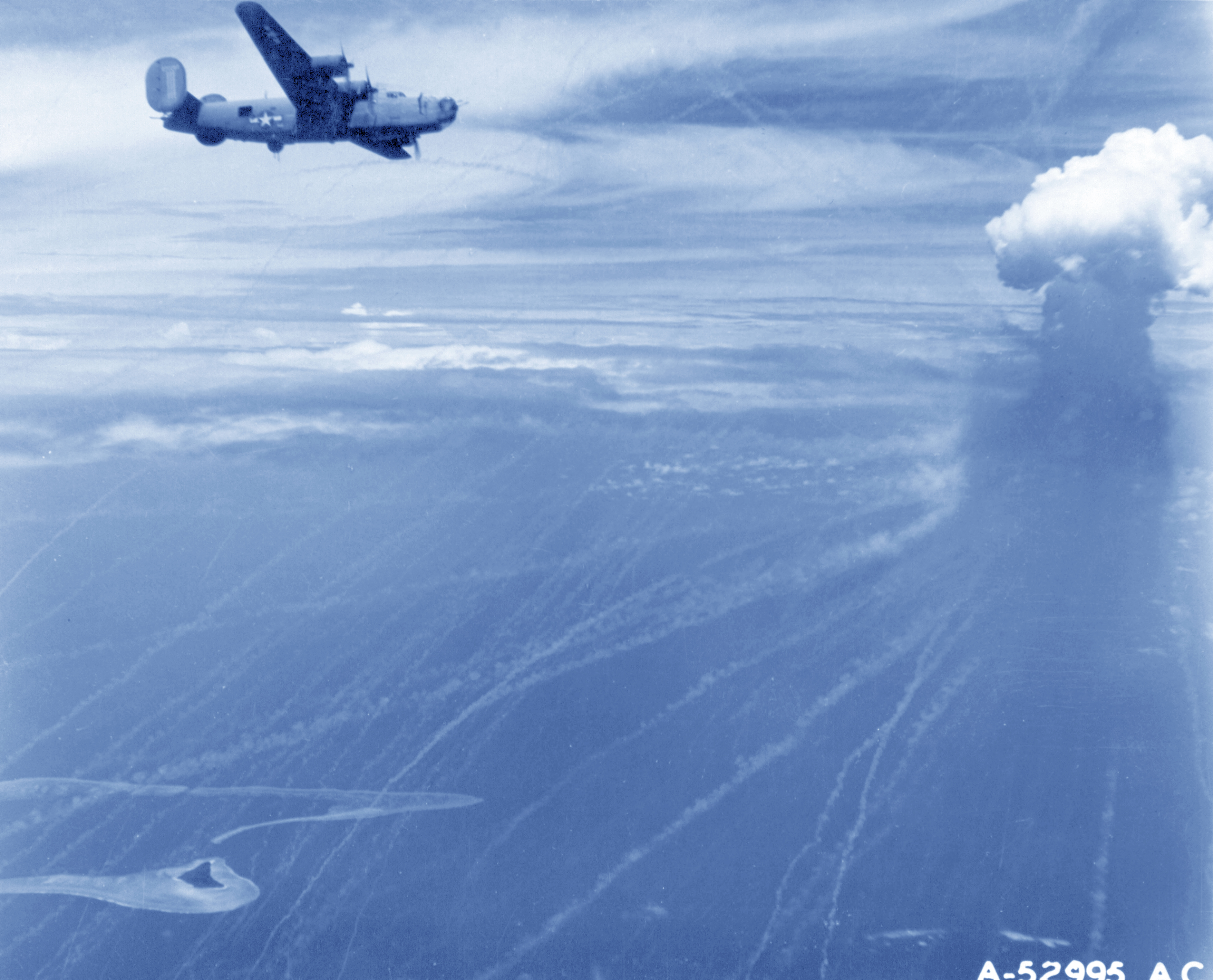 7AF 11BG431BS B-24J Liberator after bombing Truk Island Caroline Isls June 1944 NA146