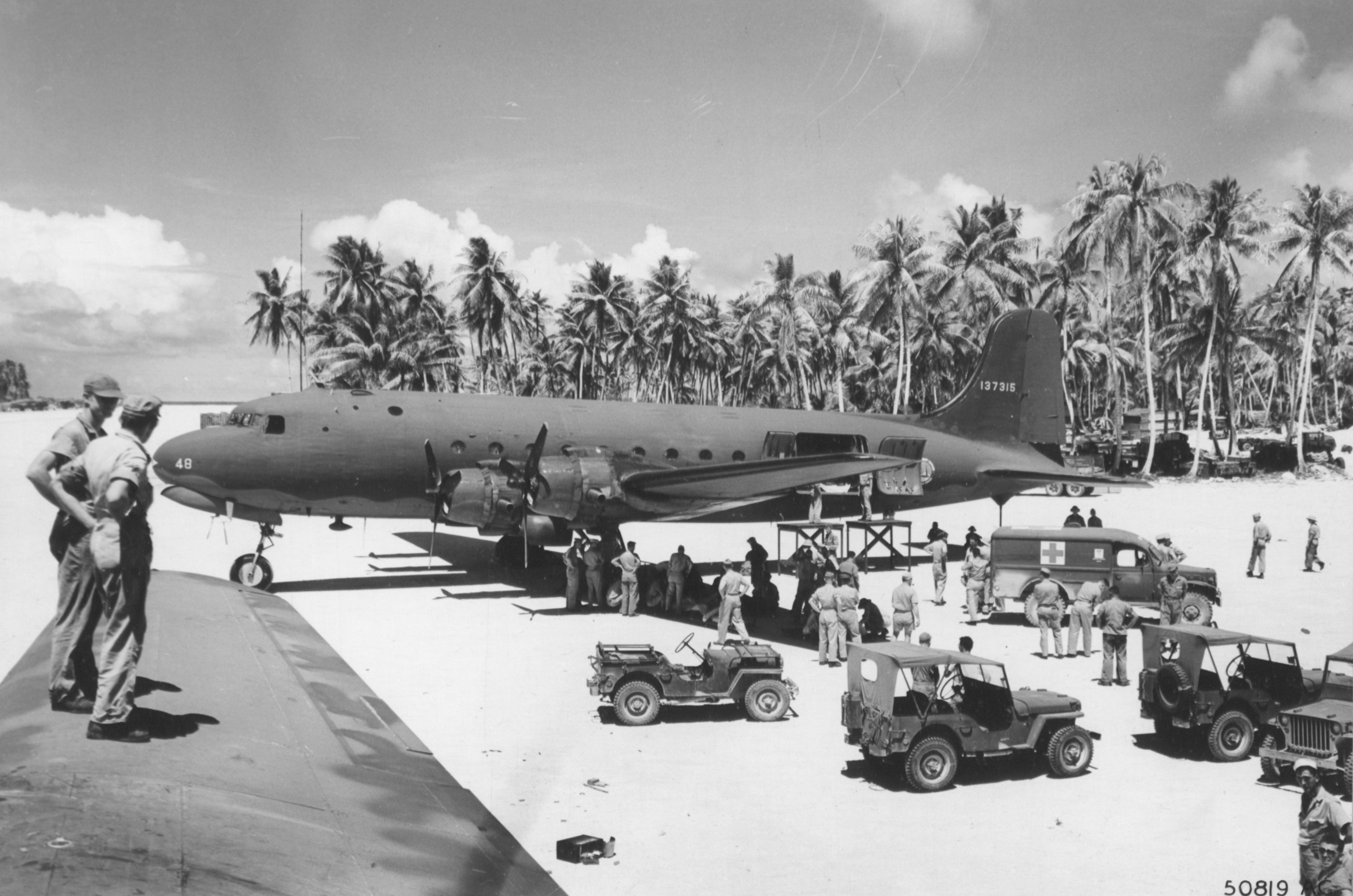 41-37315 Douglas C 54 DC Skymaster ATC medivac aircraft at Funafuti Island Ellice Isls 21st Apr 1943 01