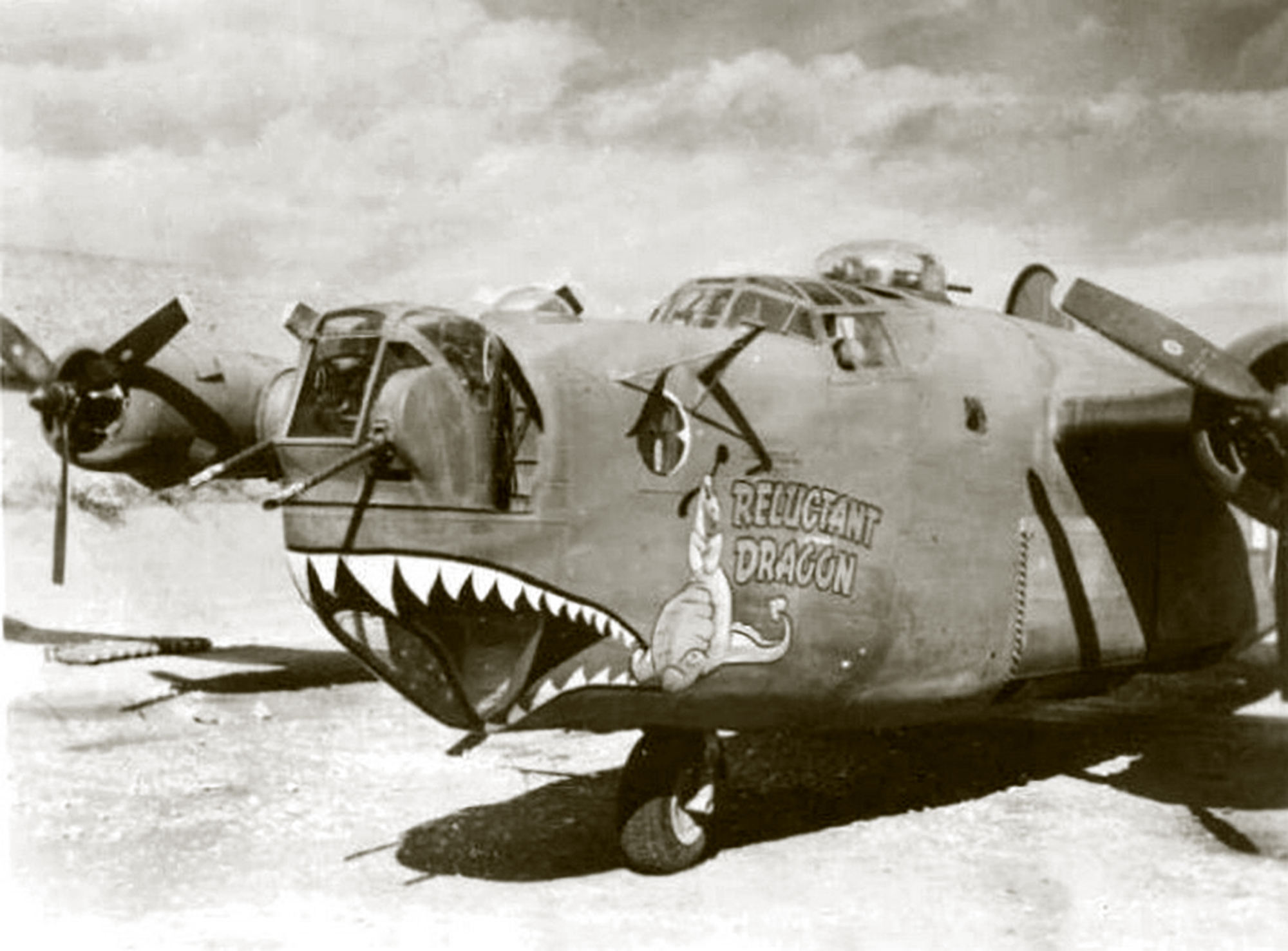 41-24181 B-24D Liberator 14AF 308BG374BS Reluctant Dragon nose art left side China 01