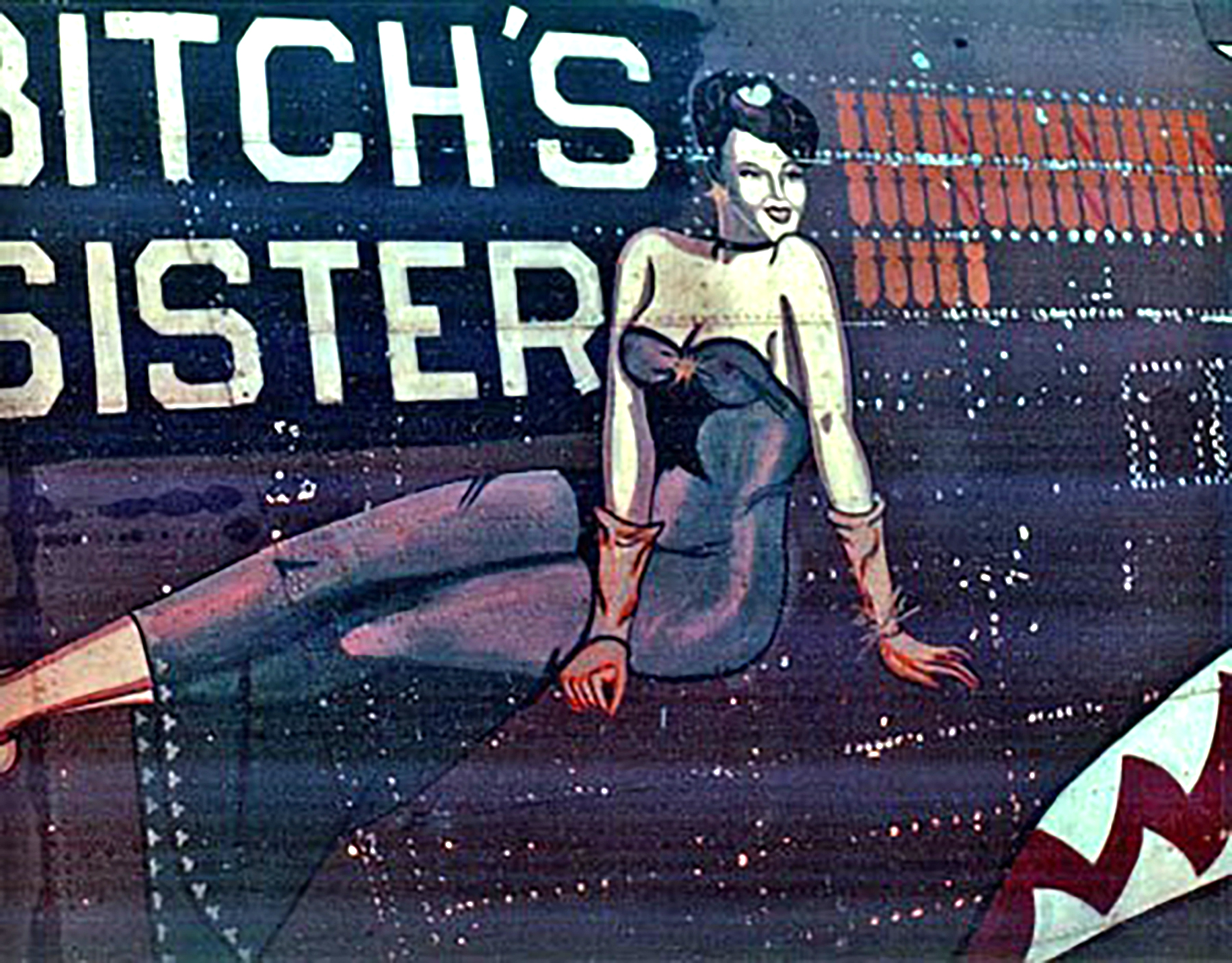42-73319 B-24J Liberator 14AF 308BG375BS 505 The Bitch's Sister nose art right side CBI 03