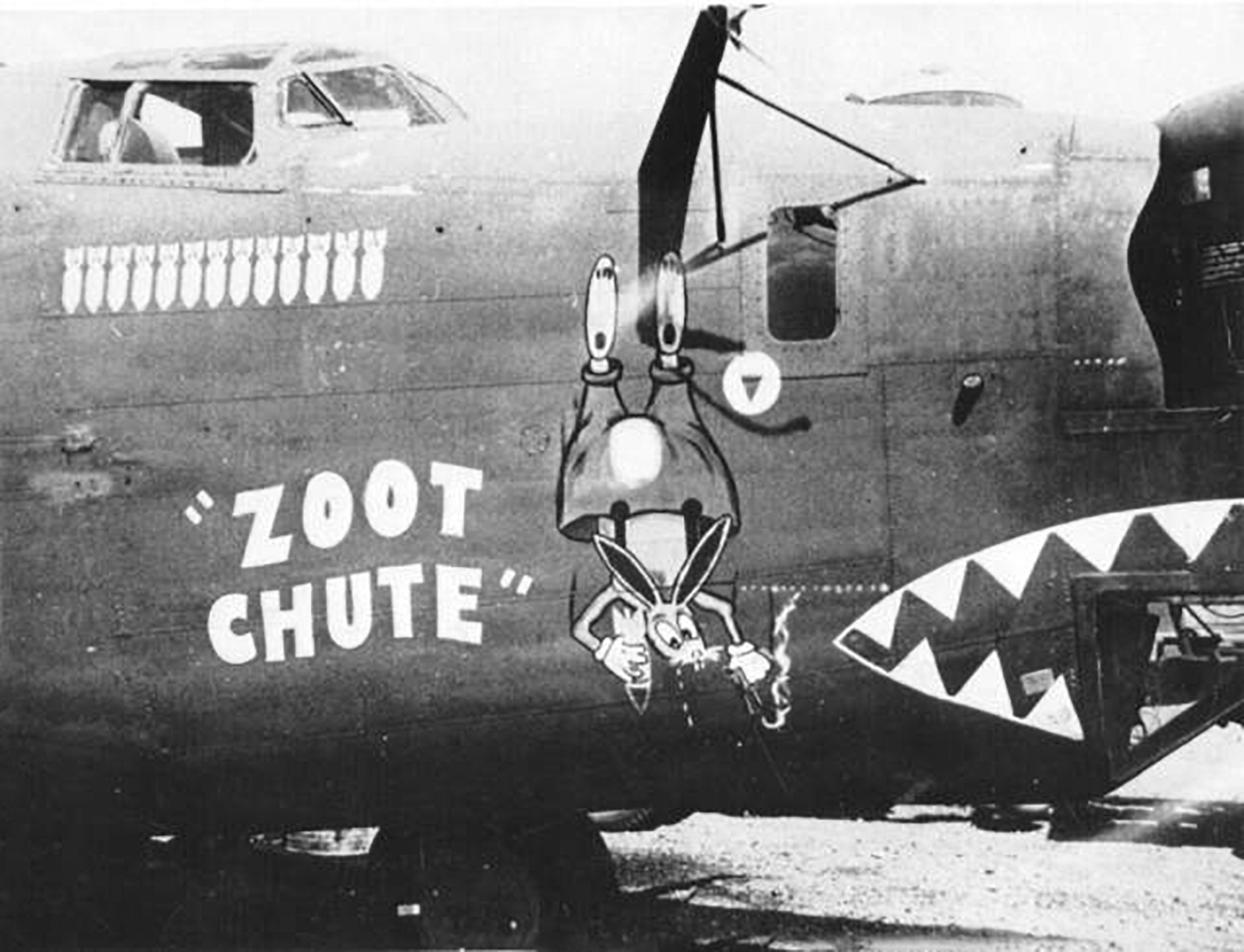 42-73320 B-24J Liberator 14AF 308BG373BS Zoot Chute nose art right side CBI 01