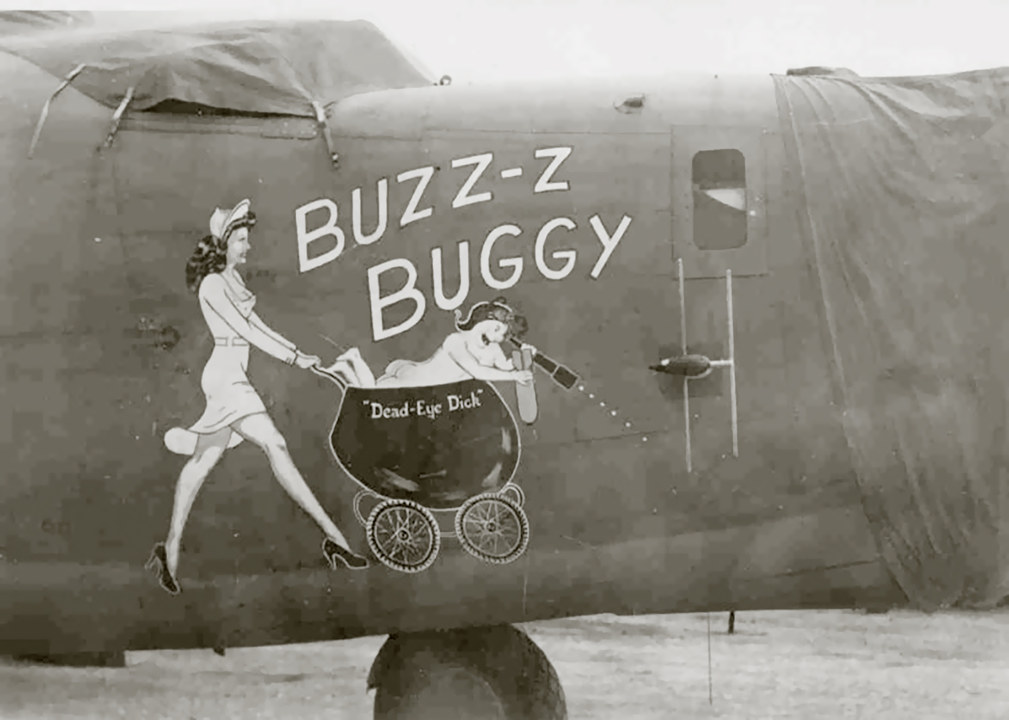 42-73327 B-24J Liberator 14AF 308BG374BS Buzz z Buggy nose art right side China 01