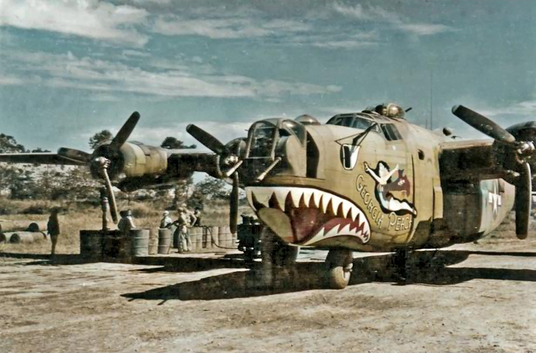 42-73445 B-24J Liberator 14AF 308BG375BS Georgia Peach nose art left side Nanning China 16th Nov 1944 01