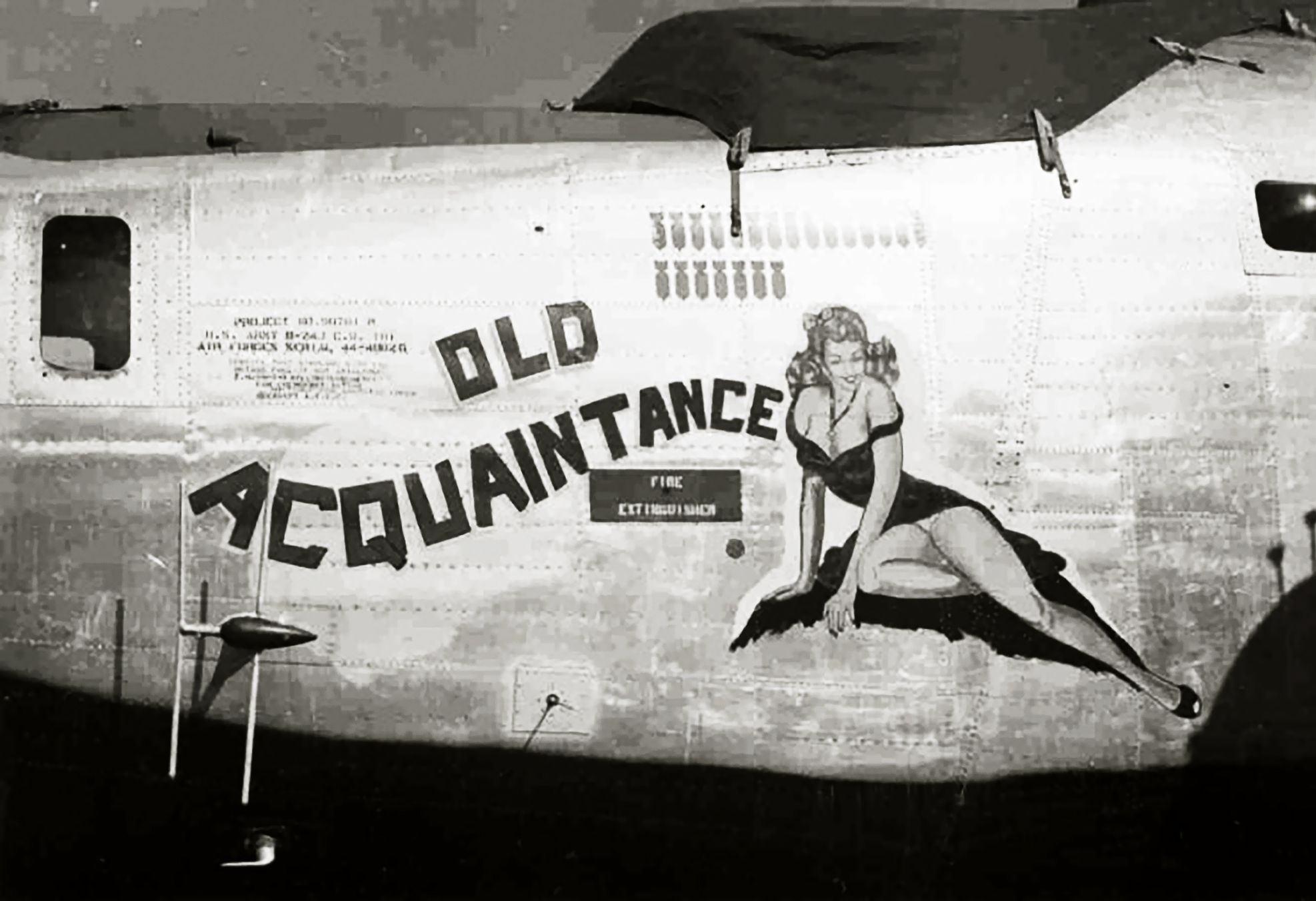 44-40826 B-24J Liberator 14AF 308BG375BS Old Acquaintance nose art left side CBI 1944 02