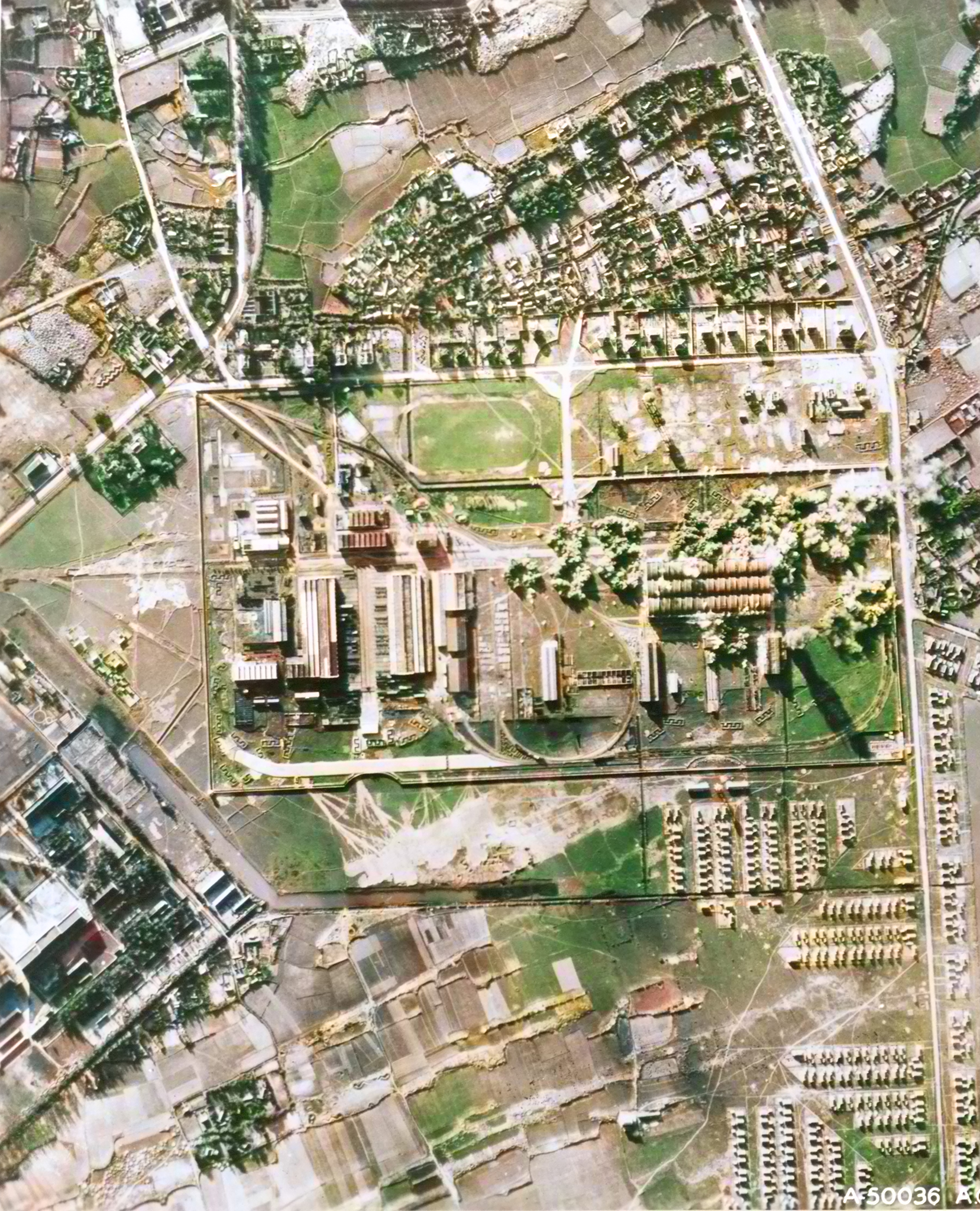 Target 14AF 308BG425BS B-24 Liberators bomb railway repair shop at Vinh French Indo China 16th Mar 1944 02