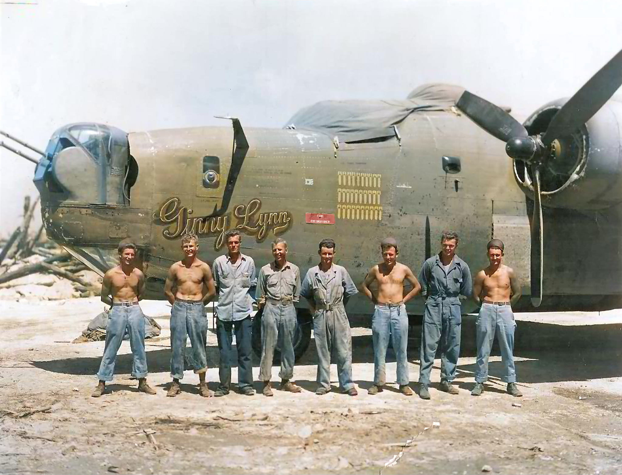 42-72968 B-24J Liberator 7AF 30BG27BS Ginny Lynn crew at Nanumea Island Ellice Isls 11th Mar 1944 01