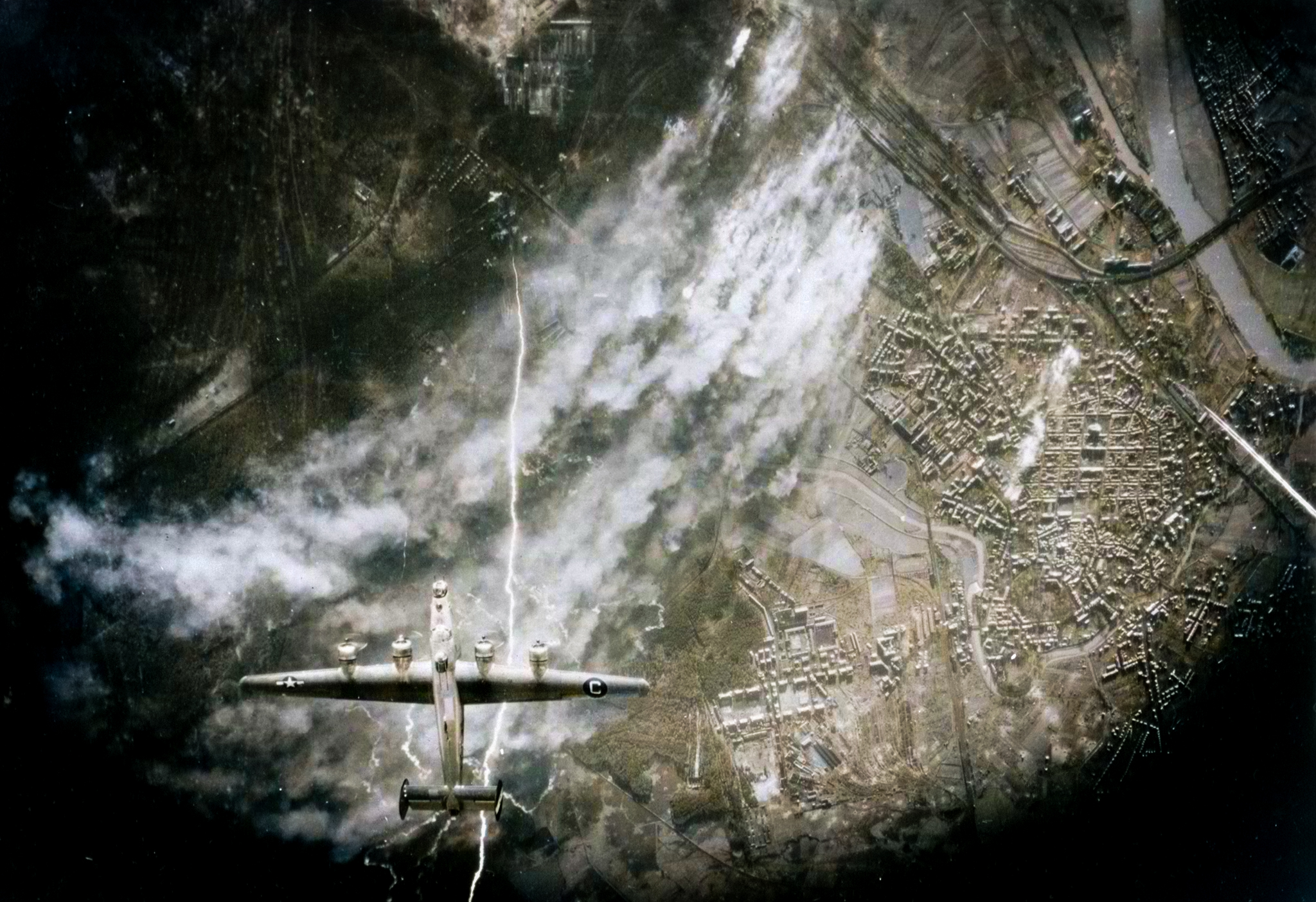 2nd Air Division B-24 Liberator during an attack on German submarine yards at Kiel and Hamburg 4th April 1945 01