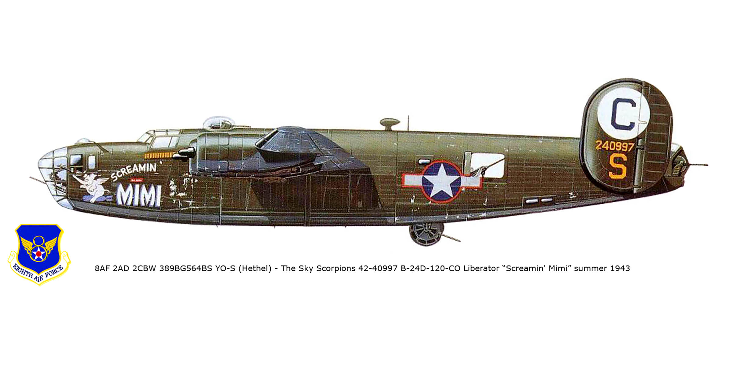 42-40997 B-24D Liberator 8AF 2AD 2CBW 389BG564BS YOS Screamin' Mimi Hethel summer 1943 0A