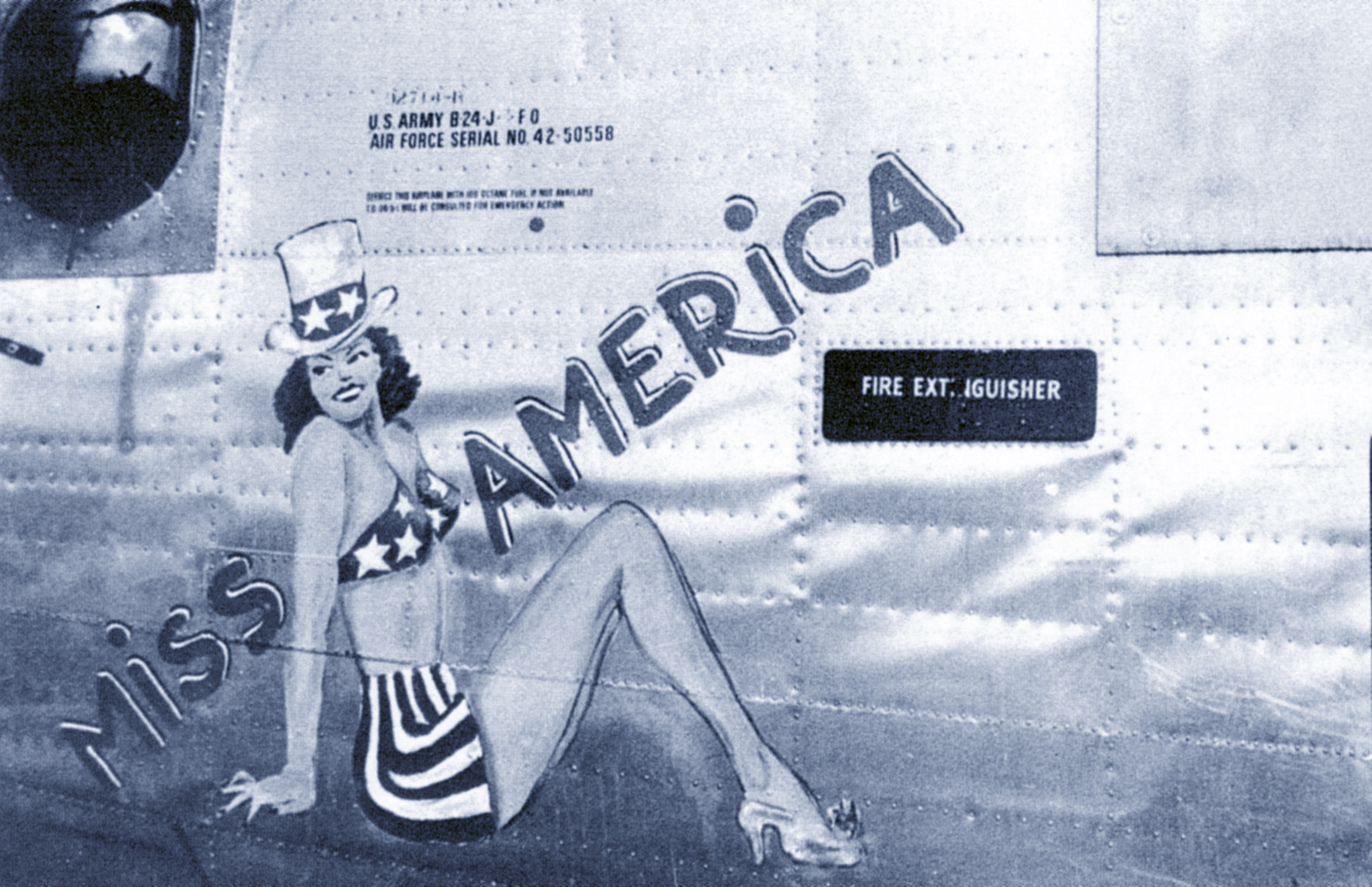 42-50558 B-24J Liberator 8AF 389BG566BS RRF Miss America nose art left side England 01