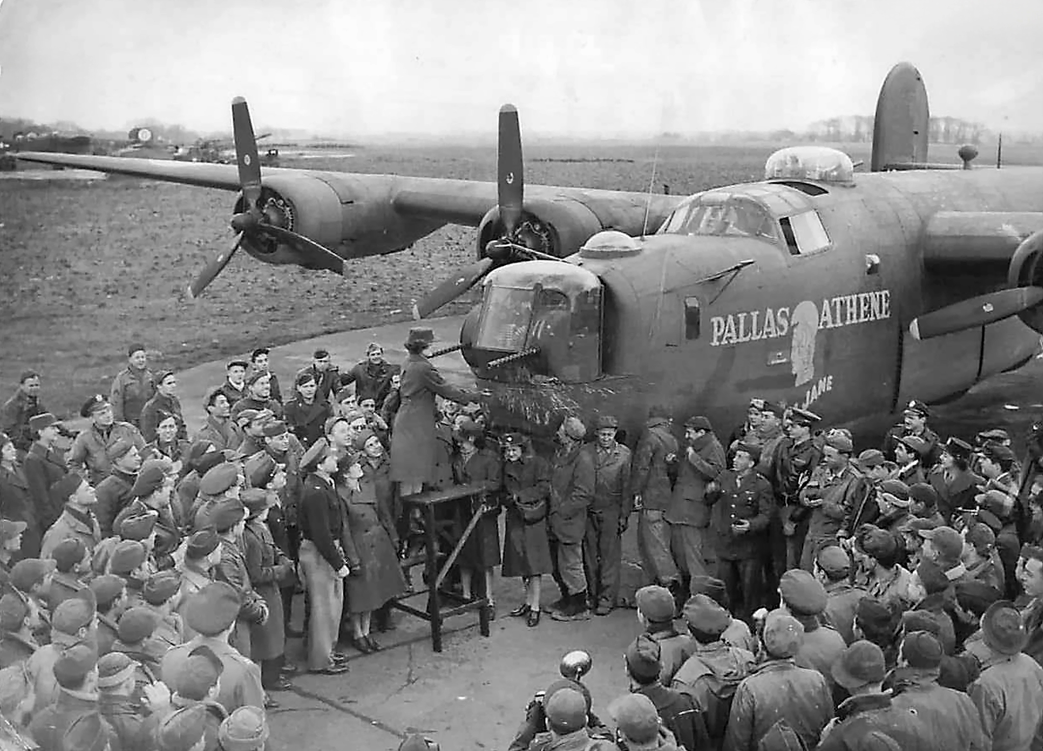 42-100187 B-24J Liberator 8AF 392BG578BS ECV Pallas Athene christening Wendling 29th Mar 1944 01