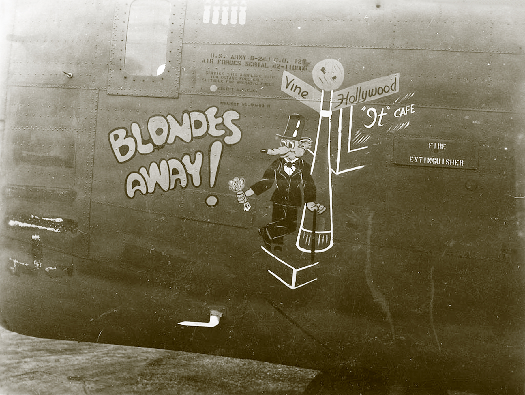 42-110006 B-24J Liberator 5AF 43BG64BS Blondes Away nose art left side 01