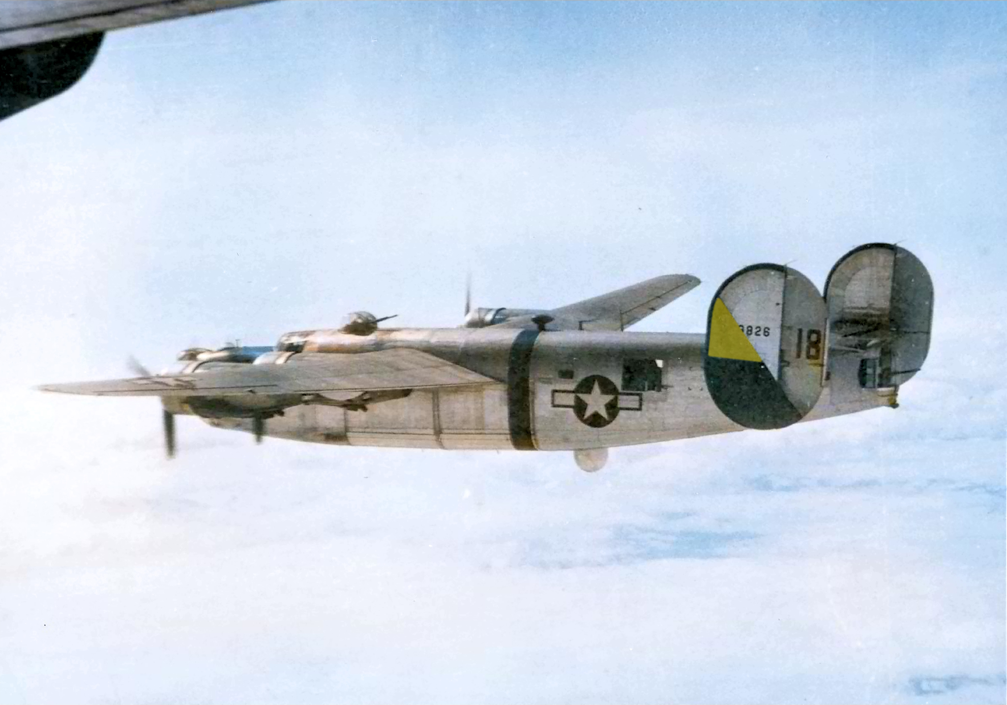 44-49826 B-24L Liberator 15AF 449BG719BS 18 fitted with H2X radar during a mission over Germany 01