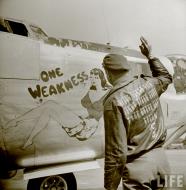 Asisbiz 44-50536 B-24M Liberator 8AF 44BG68BS WQX One Weakness nose art right side 01