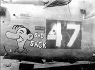 Asisbiz 44-49456 B-24L Liberator 15AF 451BG726BS 43 Sad Sack nose left side 01
