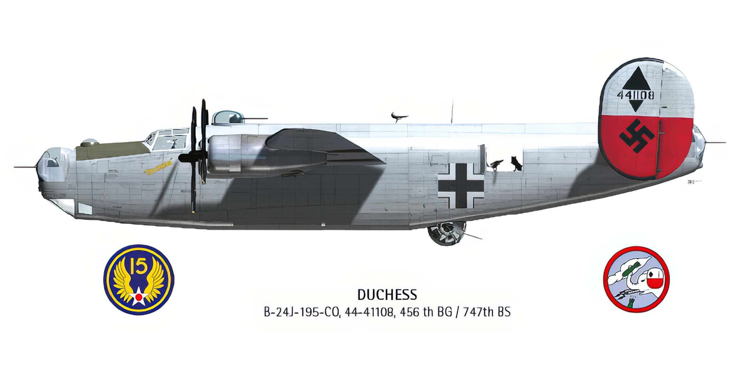 44-41108 B-24J Liberator 15AF 456BG747BS M Duchess captured after landing 25th Mar 1944 0A