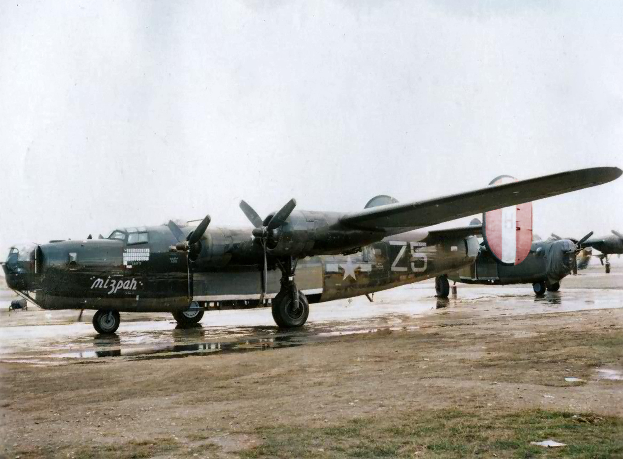 42-100366 B-24J Liberator 8AF 458BG754BS Z5H Mizpah nose art left side England 01