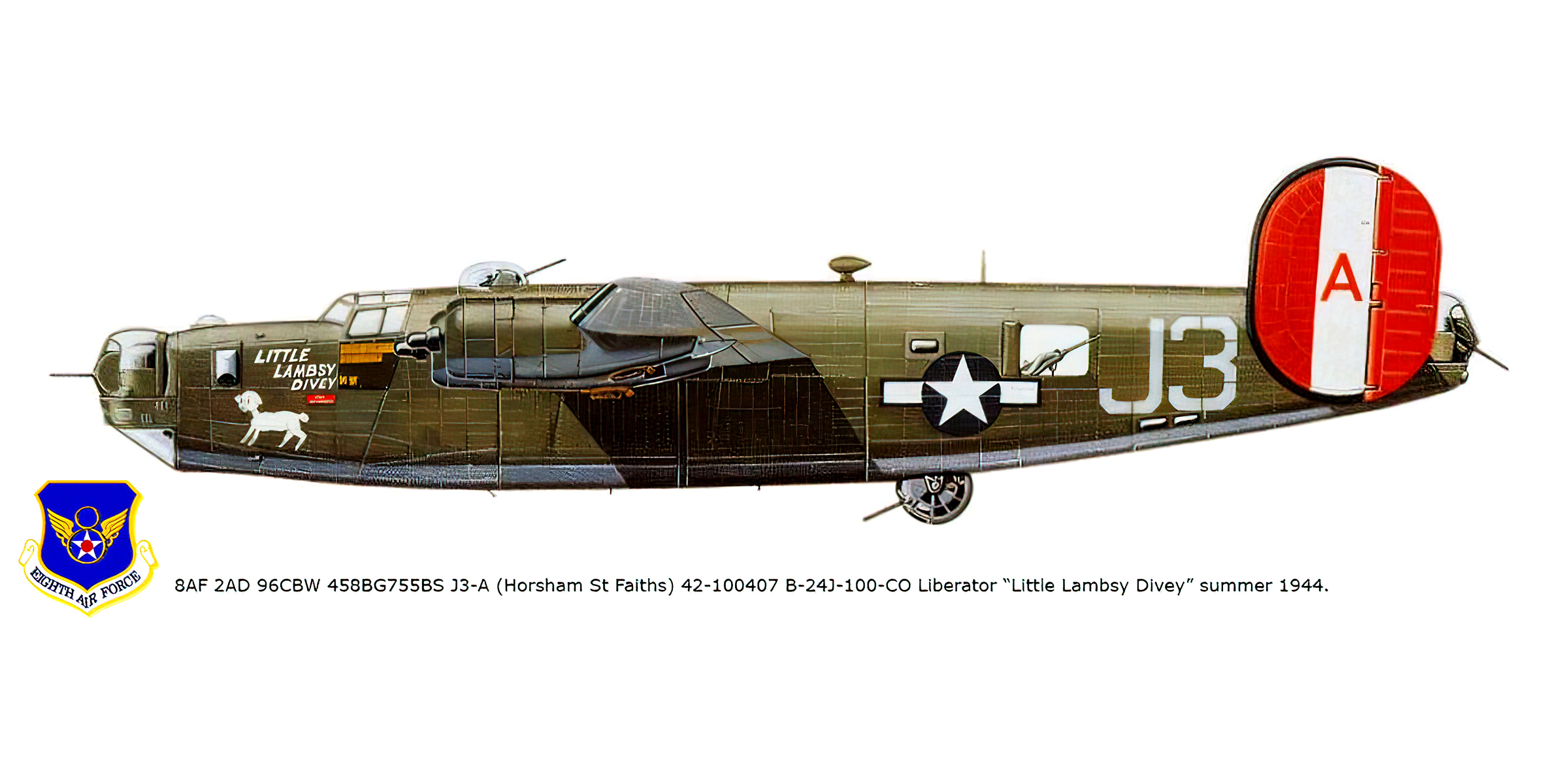 42-100407 B-24J Liberator 8AF 2AD 96CBW 458BG755BS J3A Horsham St Faiths 1944 0A