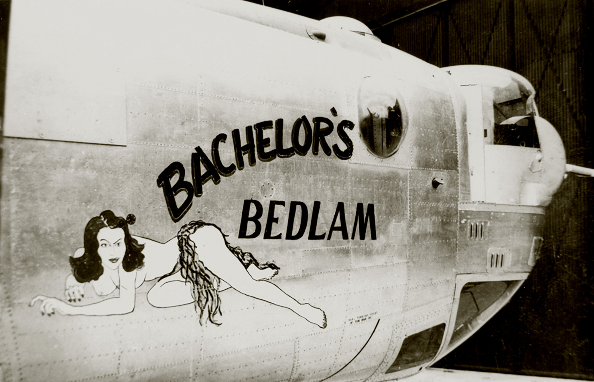 44-40287 B-24J Liberator 8AF 458BG753BS J4L Bachelor's Bedlam nose art right side England 01