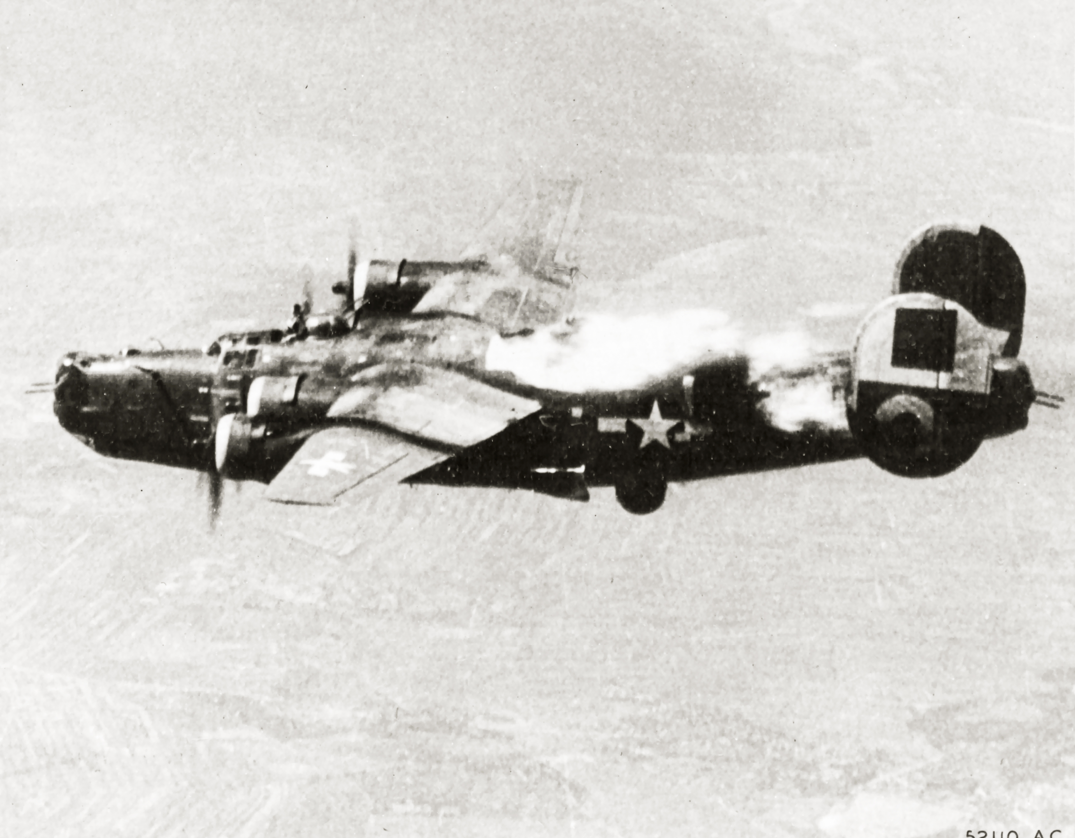 Consolidated B-24 Liberator 15AF 460BG crew bailing out after Bf 109 attack over Vienna Austria 16th June 1944 01