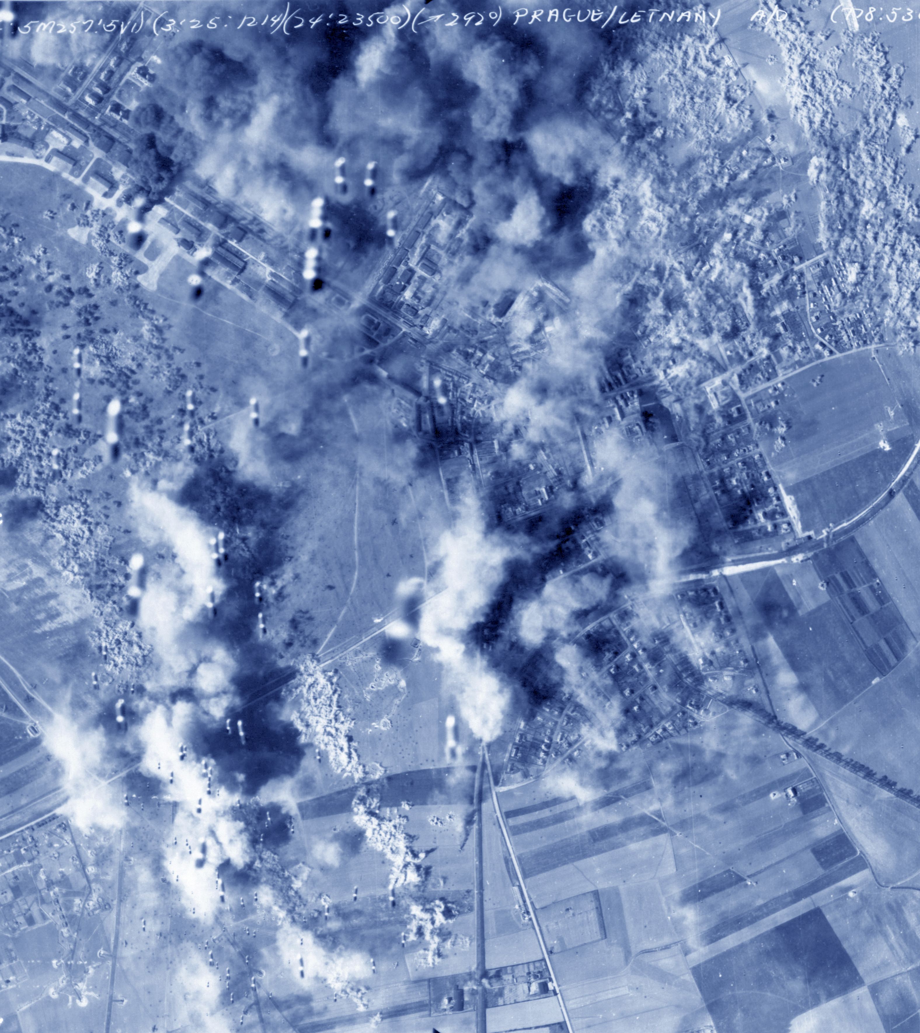 Target 15AF B-24 Liberators 464BG bomb installations at Letnany Airdrome Prague Czechoslovakia 25th March 1945 NA709