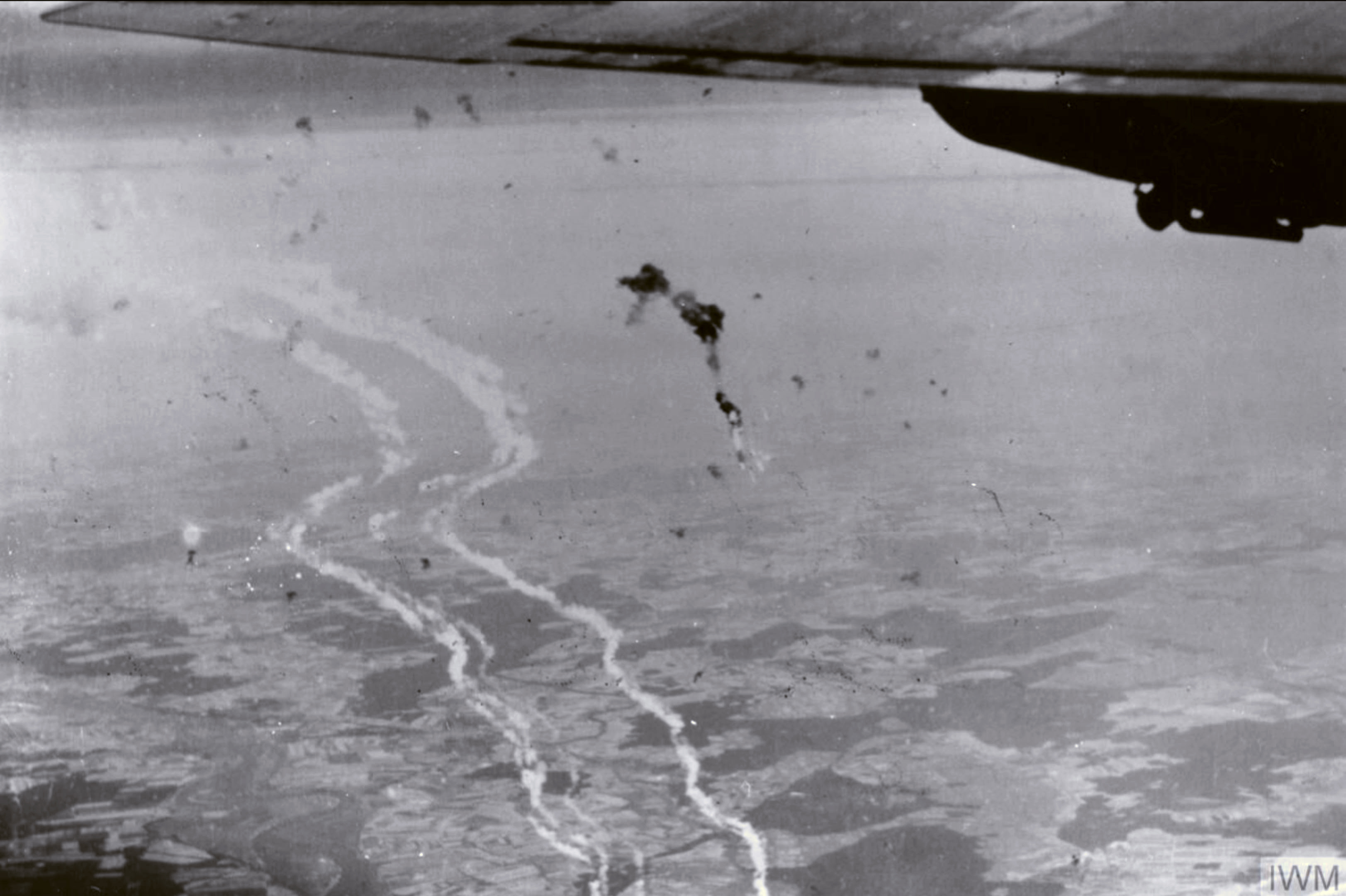 Consolidated B-24 Liberator 8AF 467BG explodes after being hit by flak on a bombing run FRE8437