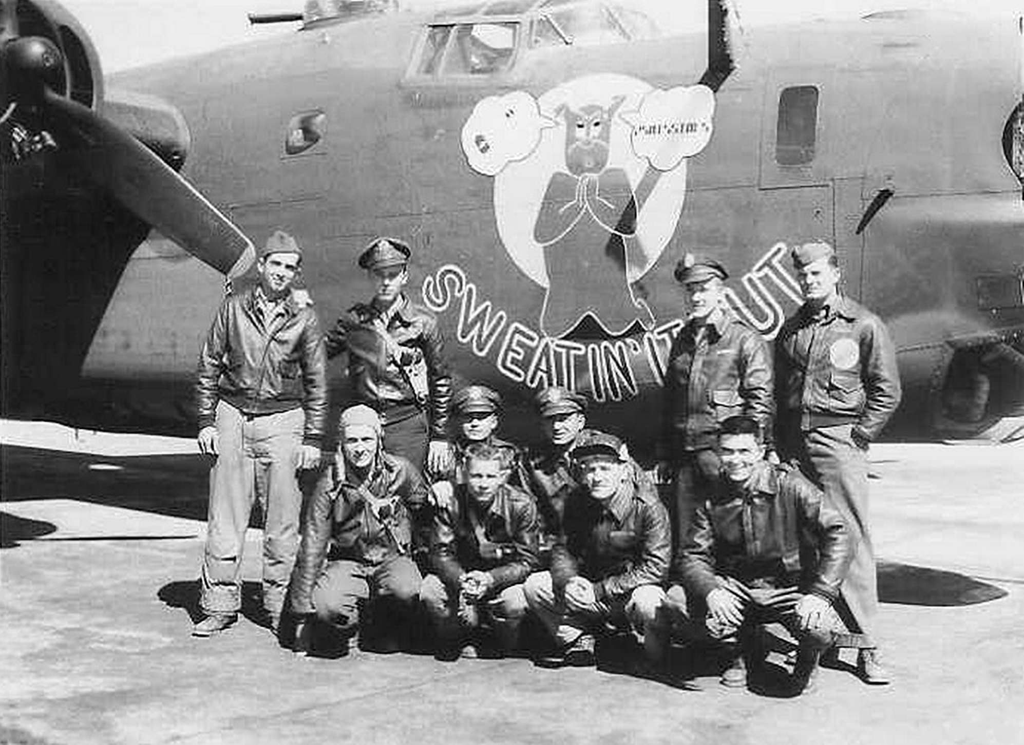 42-52629 B-24H Liberator 8AF 487BG838BS 2CH Sweatin' It Out nose art right side England 01