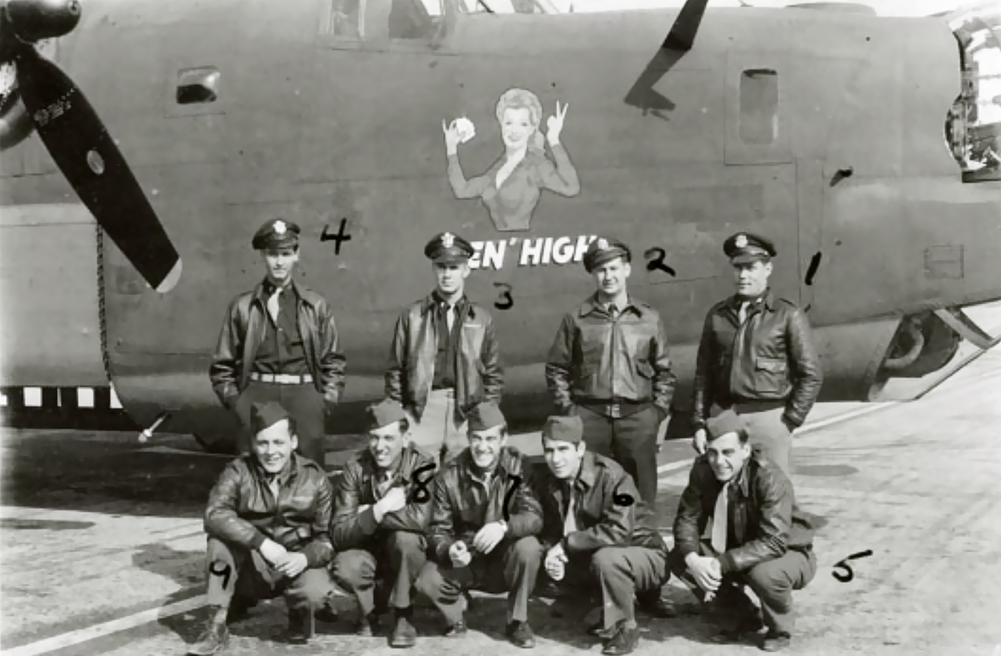 42-50292 B-24H Liberator 8AF 490BG849BS W8L Ten High with crew and nose art right side England 1944 01
