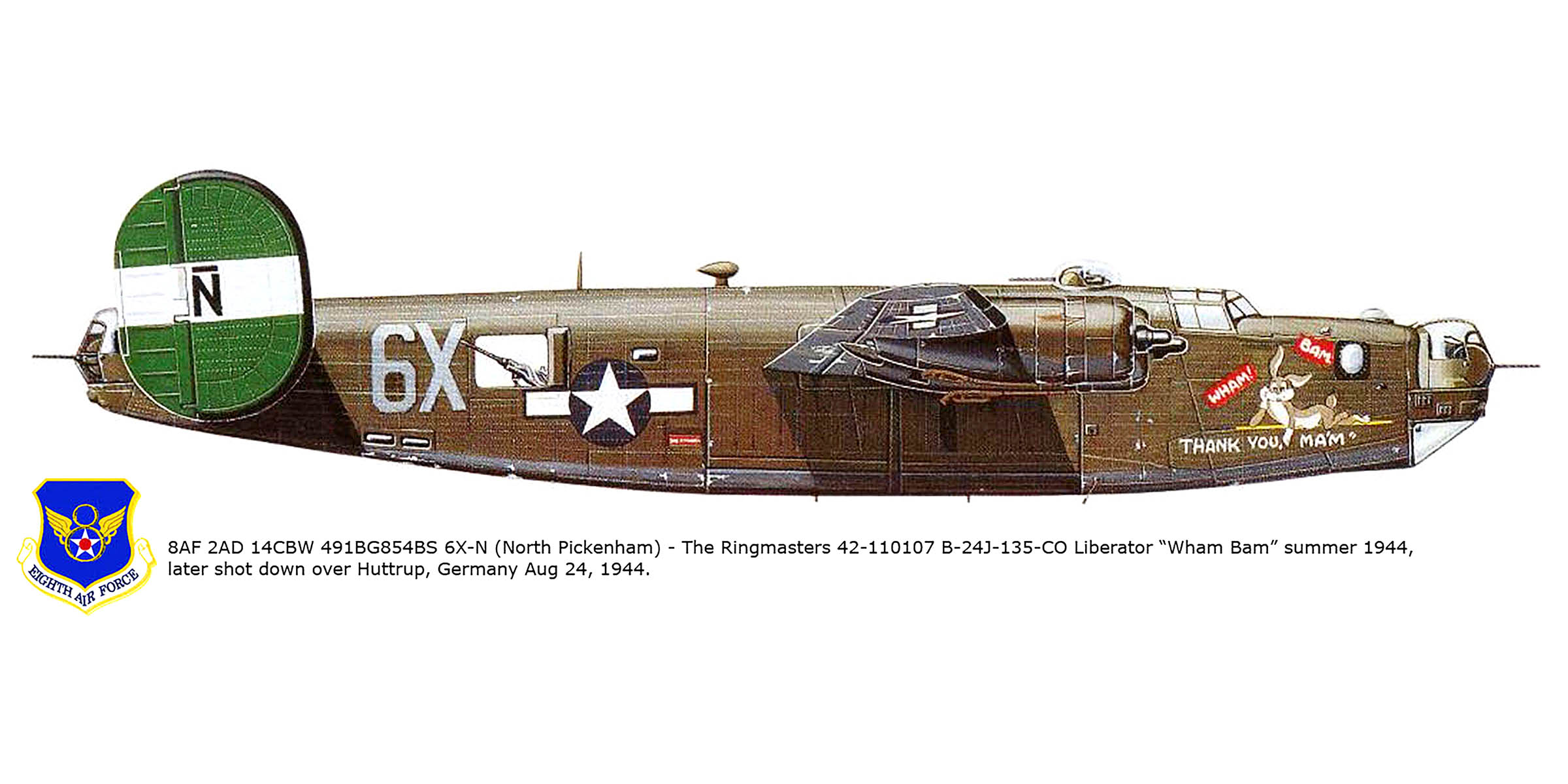 42-110107 B-24J Liberator 8AF 2AD 14CBW 491BG854BS 6X N North Pickenham 1944 0A