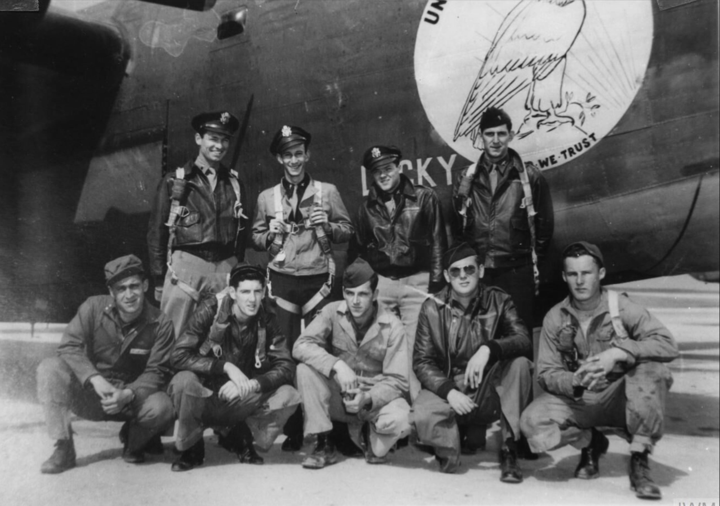 42-110158 B-24J Liberator 8AF 491BG852BS 3QI Lucky Buck aka USA In God We Trust nose art right side England 1944 02